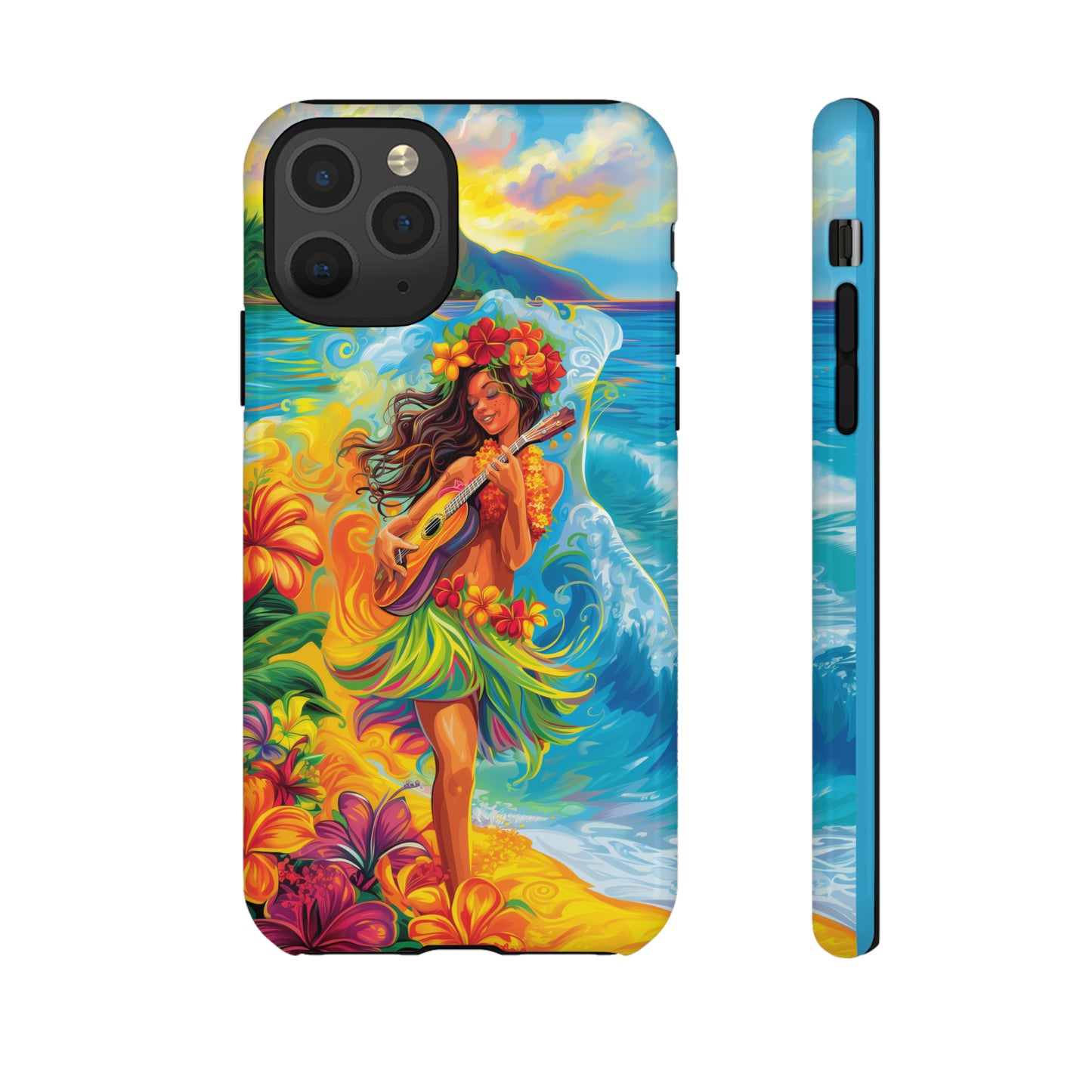 Ukulele Hula Girl Hawaiian Phone Case, Tropical, Hibiscus, Wireless Compatible, Protective Cell Phone Case for iPhone, Samsung, Pixel phones