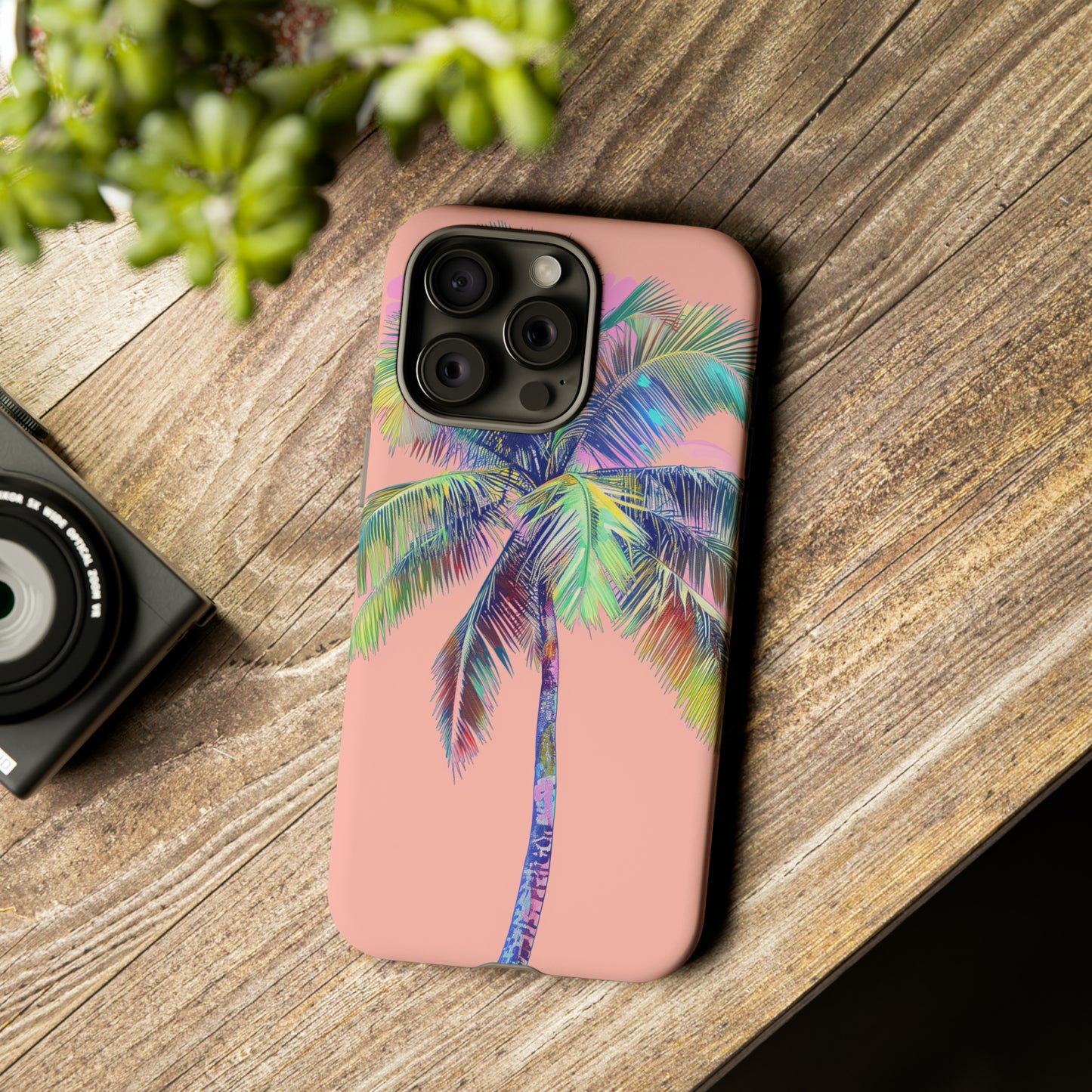 Pink Palm Tree Hawaiian Phone Case, Tropical, Hibiscus, Wireless Compatible, Protective Cell Phone Case for iPhone, Samsung, Pixel phones