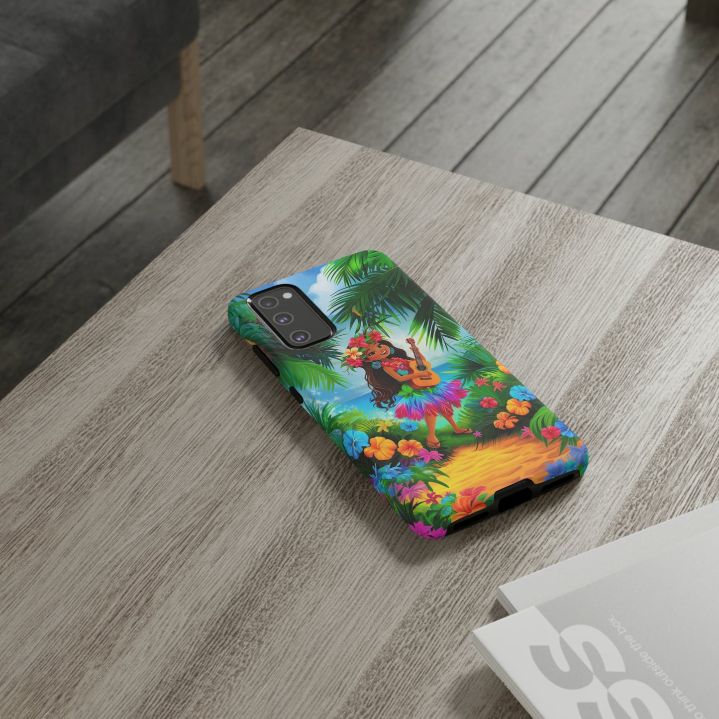 Hula Girl Ukulele Hawaiian Phone Case, Tropical, Hibiscus, Wireless Compatible, Protective Cell Phone Case for iPhone, Samsung, Pixel phones
