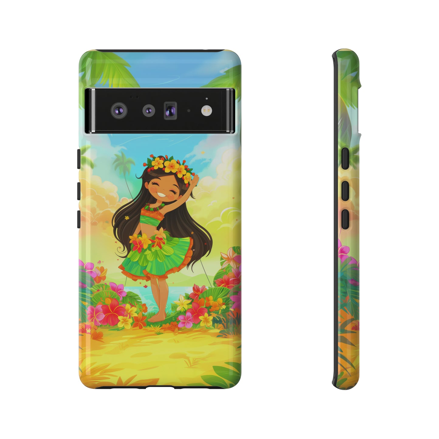Cute Hula Girl Hawaiian Phone Case, Tropical, Hibiscus, Wireless Compatible, Protective Cell Phone Case for iPhone, Samsung, Pixel phones