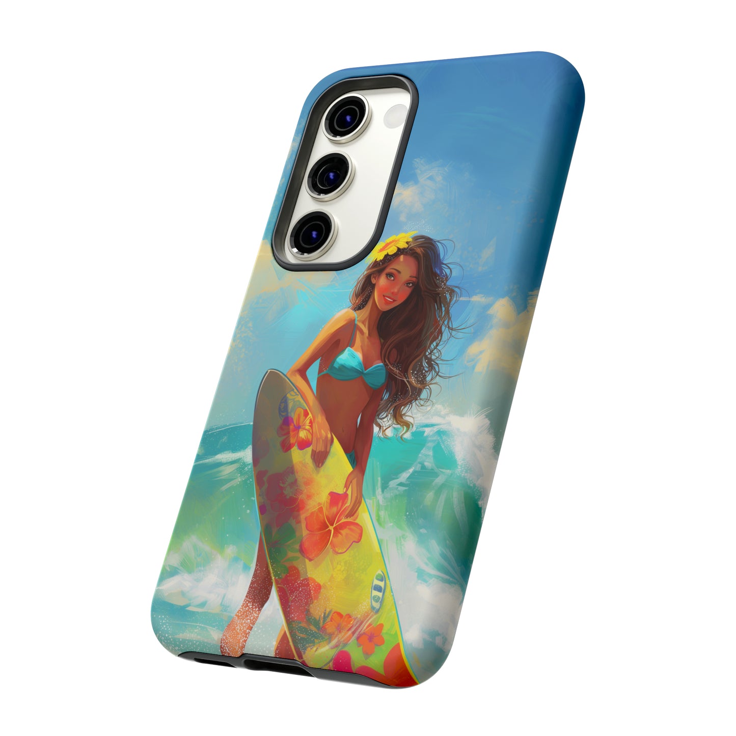 Surfer Girl Hawaiian Phone Case, Tropical, Hibiscus, Wireless Compatible, Protective Cell Phone Case for iPhone, Samsung, Pixel phones