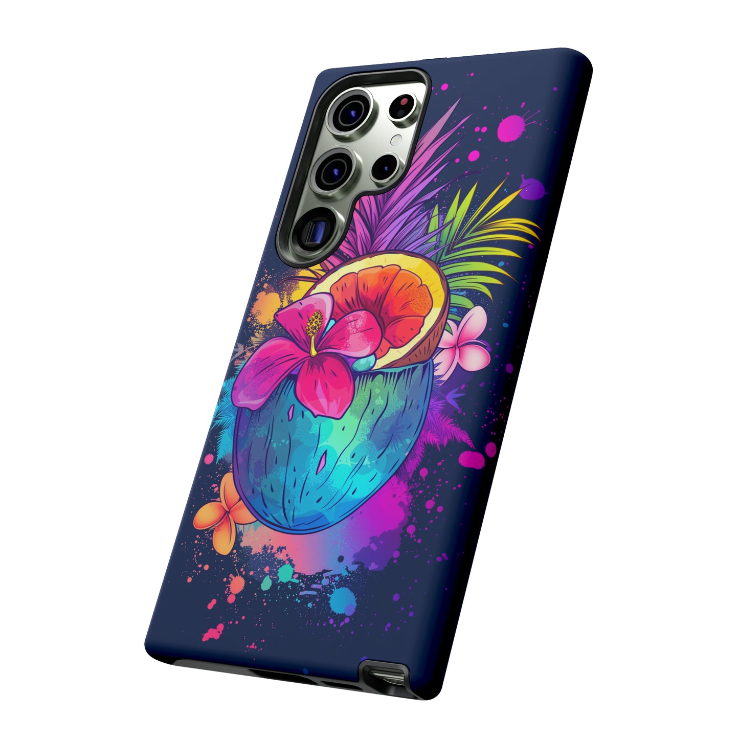 Coconut Dark Colorful Hawaiian Tropical Phone Case, Island Tropics, Wireless Compatible, Protective Cell Phone Case iPhone, Samsung, Pixel
