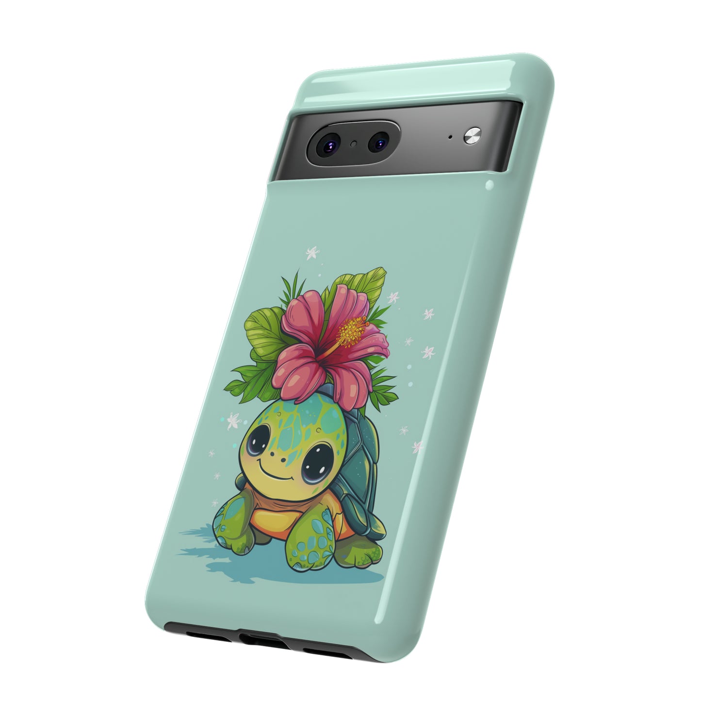 Cute Turtle Hawaiian Phone Case, Tropical, Hibiscus, Wireless Compatible, Protective Cell Phone Case for iPhone, Samsung, Pixel phones