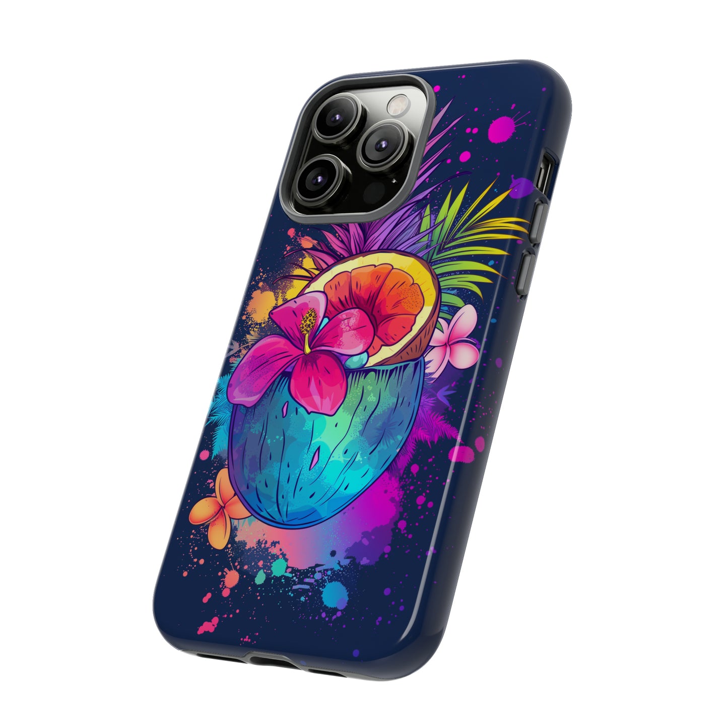 Coconut Dark Colorful Hawaiian Tropical Phone Case, Island Tropics, Wireless Compatible, Protective Cell Phone Case iPhone, Samsung, Pixel
