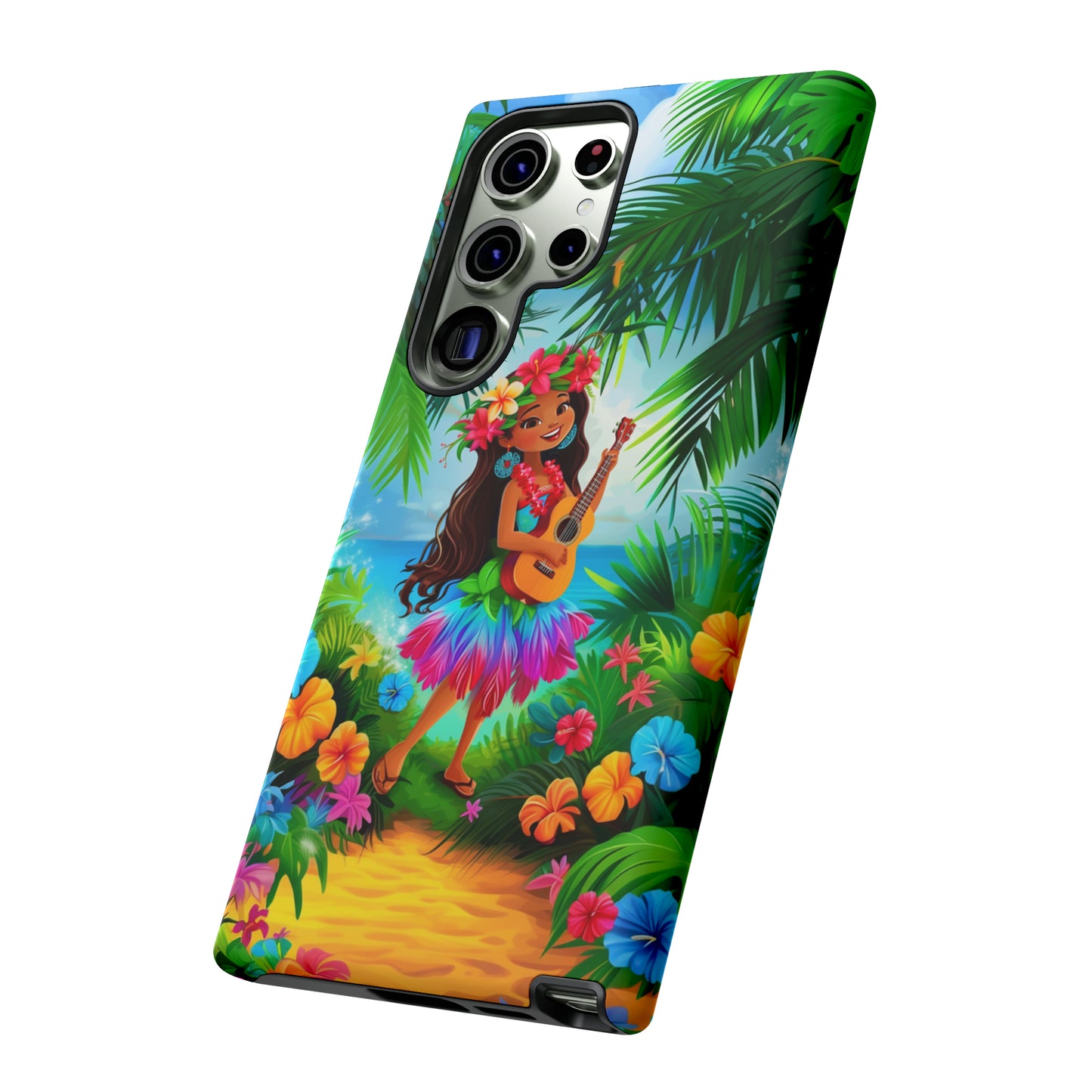 Hula Girl Ukulele Hawaiian Phone Case, Tropical, Hibiscus, Wireless Compatible, Protective Cell Phone Case for iPhone, Samsung, Pixel phones