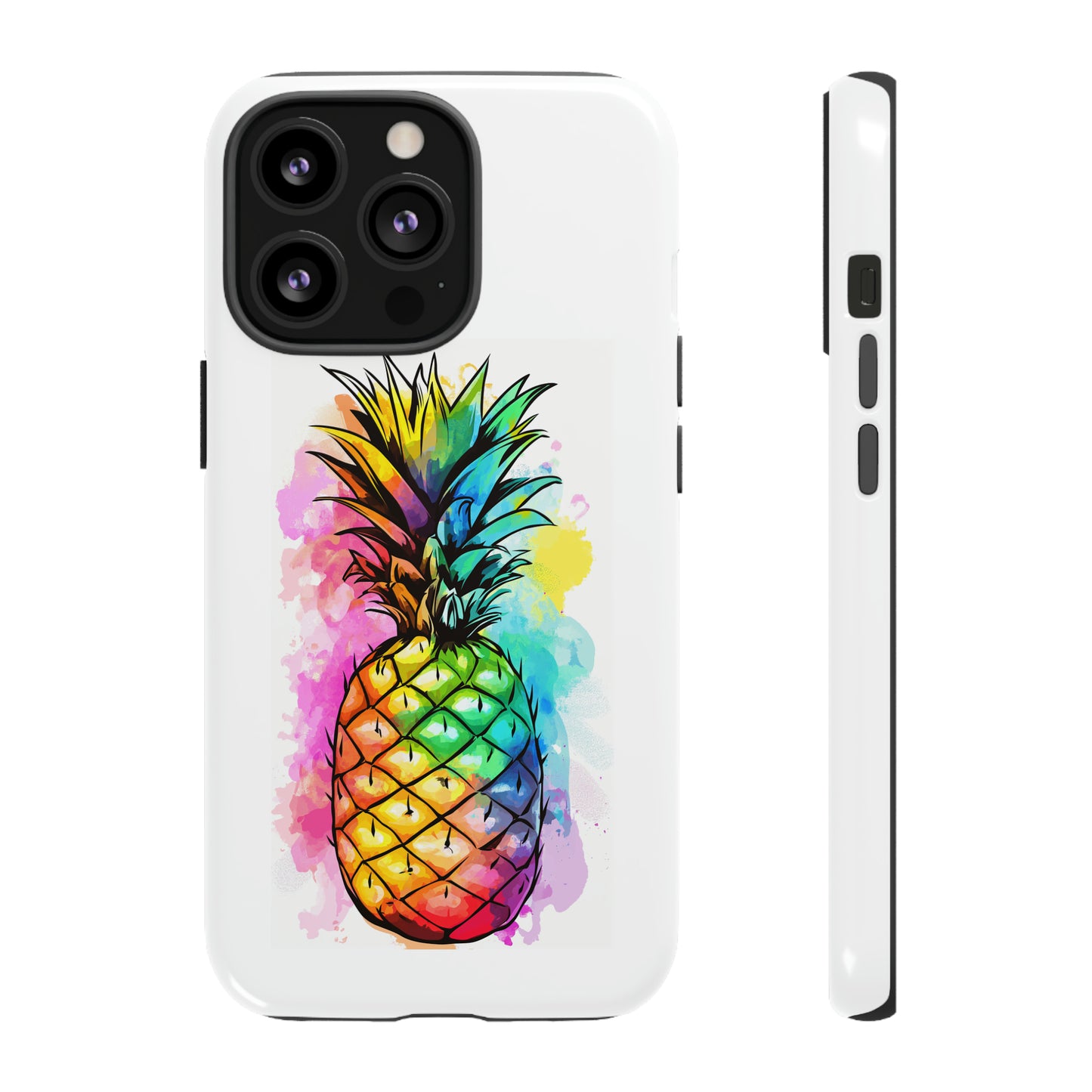 Color Splash Pineapple Hawaiian Phone Case, Tropical, Hibiscus, Wireless Compatible, Protective Cell Phone Case for iPhone, Samsung, Pixel