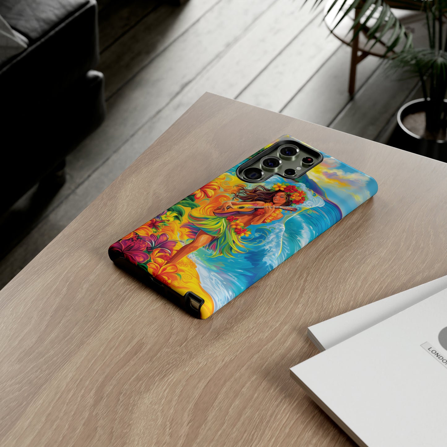 Ukulele Hula Girl Hawaiian Phone Case, Tropical, Hibiscus, Wireless Compatible, Protective Cell Phone Case for iPhone, Samsung, Pixel phones