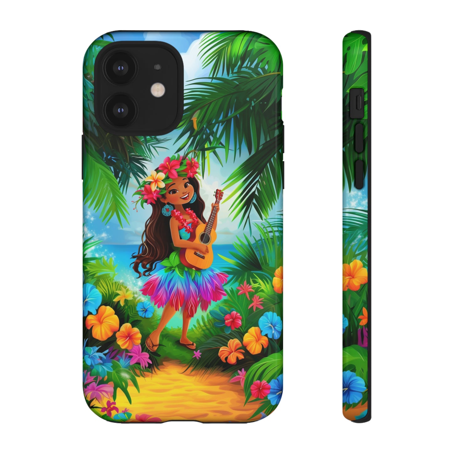 Hula Girl Ukulele Hawaiian Phone Case, Tropical, Hibiscus, Wireless Compatible, Protective Cell Phone Case for iPhone, Samsung, Pixel phones