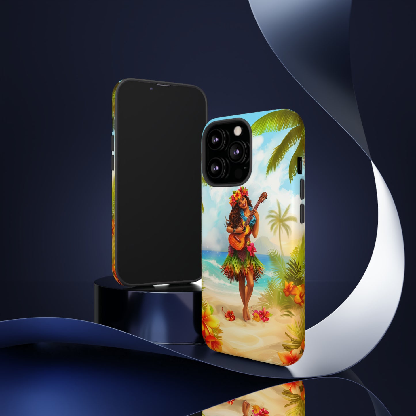 Hula Girl Guitar Hawaiian Phone Case, Tropical, Hibiscus, Wireless Compatible, Protective Cell Phone Case for iPhone, Samsung, Pixel phones