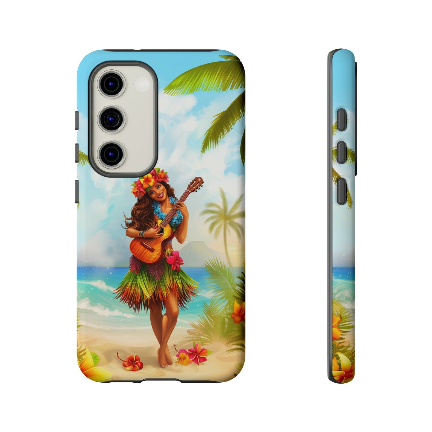 Hula Girl Guitar Hawaiian Phone Case, Tropical, Hibiscus, Wireless Compatible, Protective Cell Phone Case for iPhone, Samsung, Pixel phones