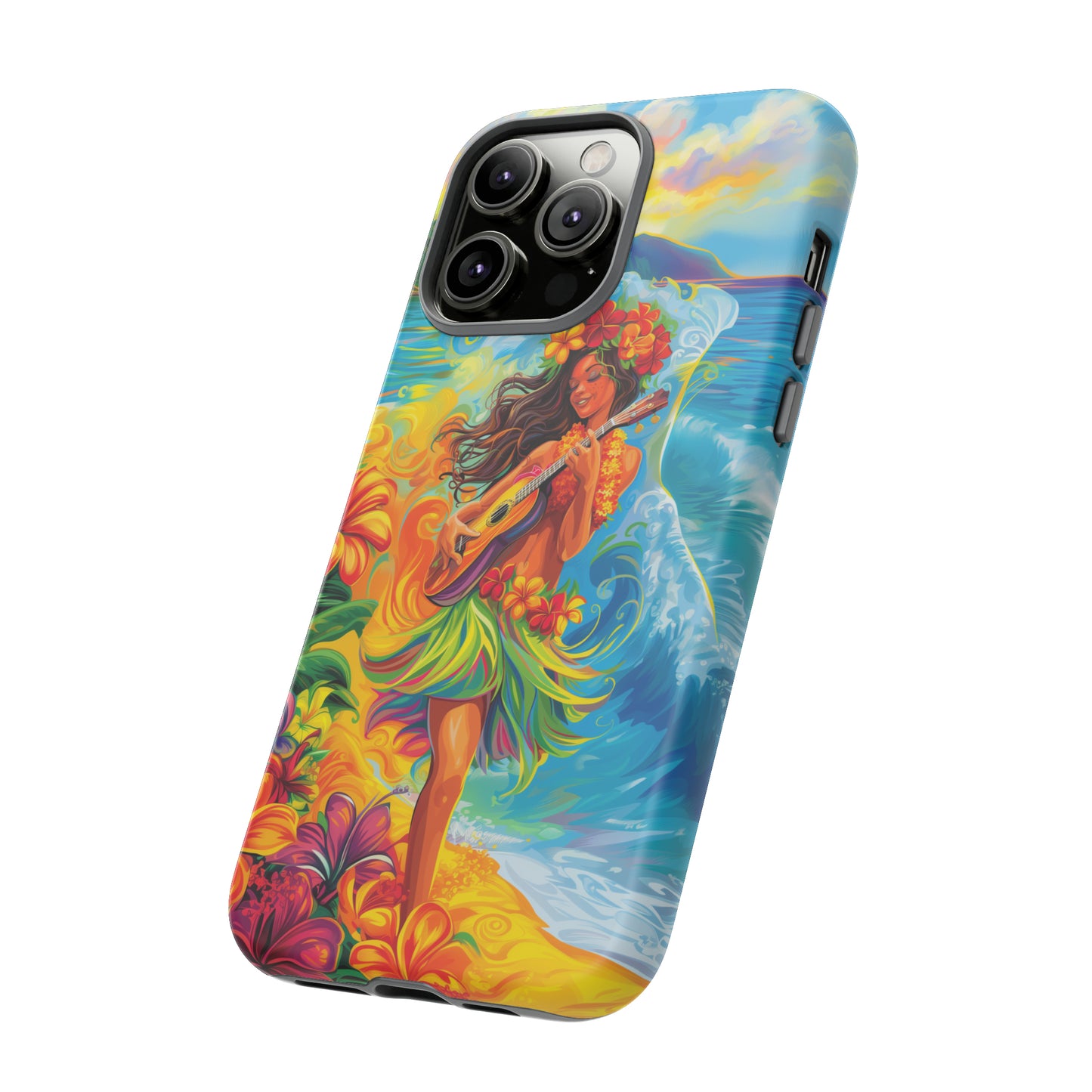 Ukulele Hula Girl Hawaiian Phone Case, Tropical, Hibiscus, Wireless Compatible, Protective Cell Phone Case for iPhone, Samsung, Pixel phones