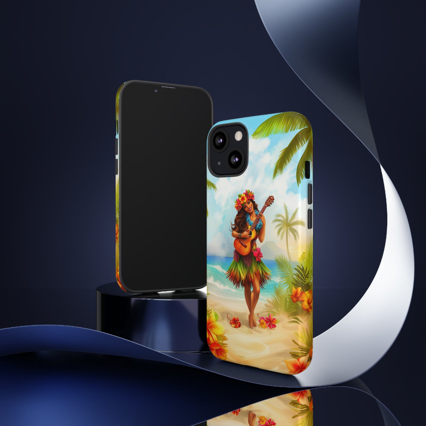 Hula Girl Guitar Hawaiian Phone Case, Tropical, Hibiscus, Wireless Compatible, Protective Cell Phone Case for iPhone, Samsung, Pixel phones