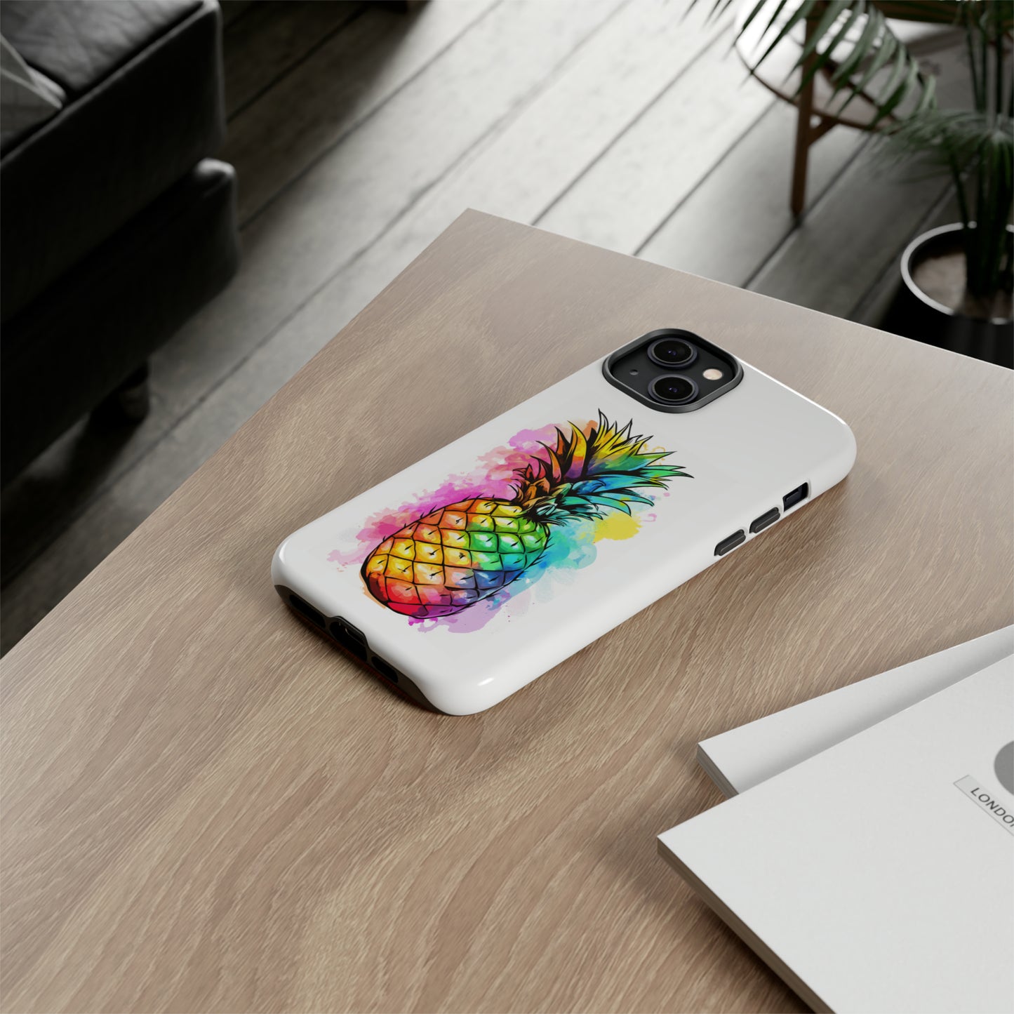 Color Splash Pineapple Hawaiian Phone Case, Tropical, Hibiscus, Wireless Compatible, Protective Cell Phone Case for iPhone, Samsung, Pixel