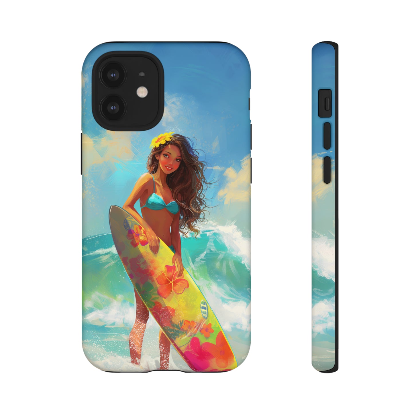 Surfer Girl Hawaiian Phone Case, Tropical, Hibiscus, Wireless Compatible, Protective Cell Phone Case for iPhone, Samsung, Pixel phones