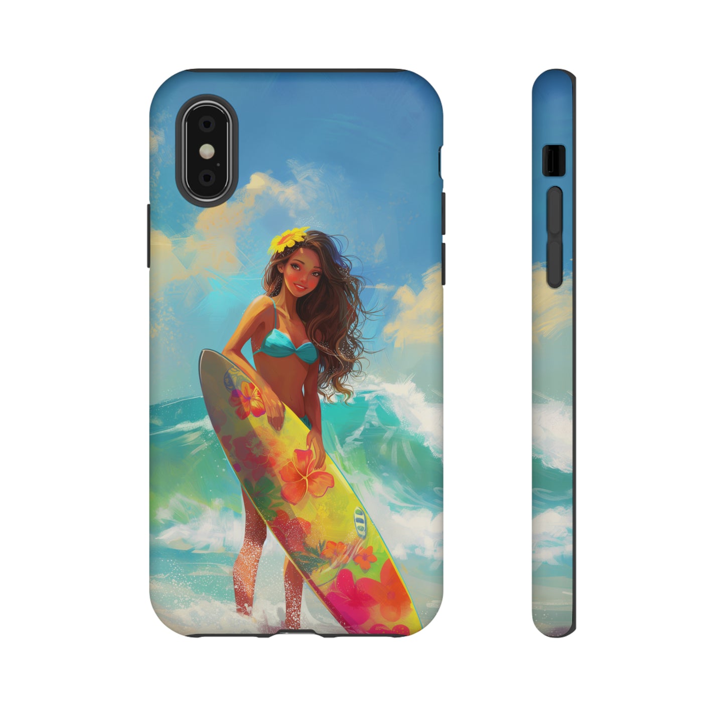 Surfer Girl Hawaiian Phone Case, Tropical, Hibiscus, Wireless Compatible, Protective Cell Phone Case for iPhone, Samsung, Pixel phones