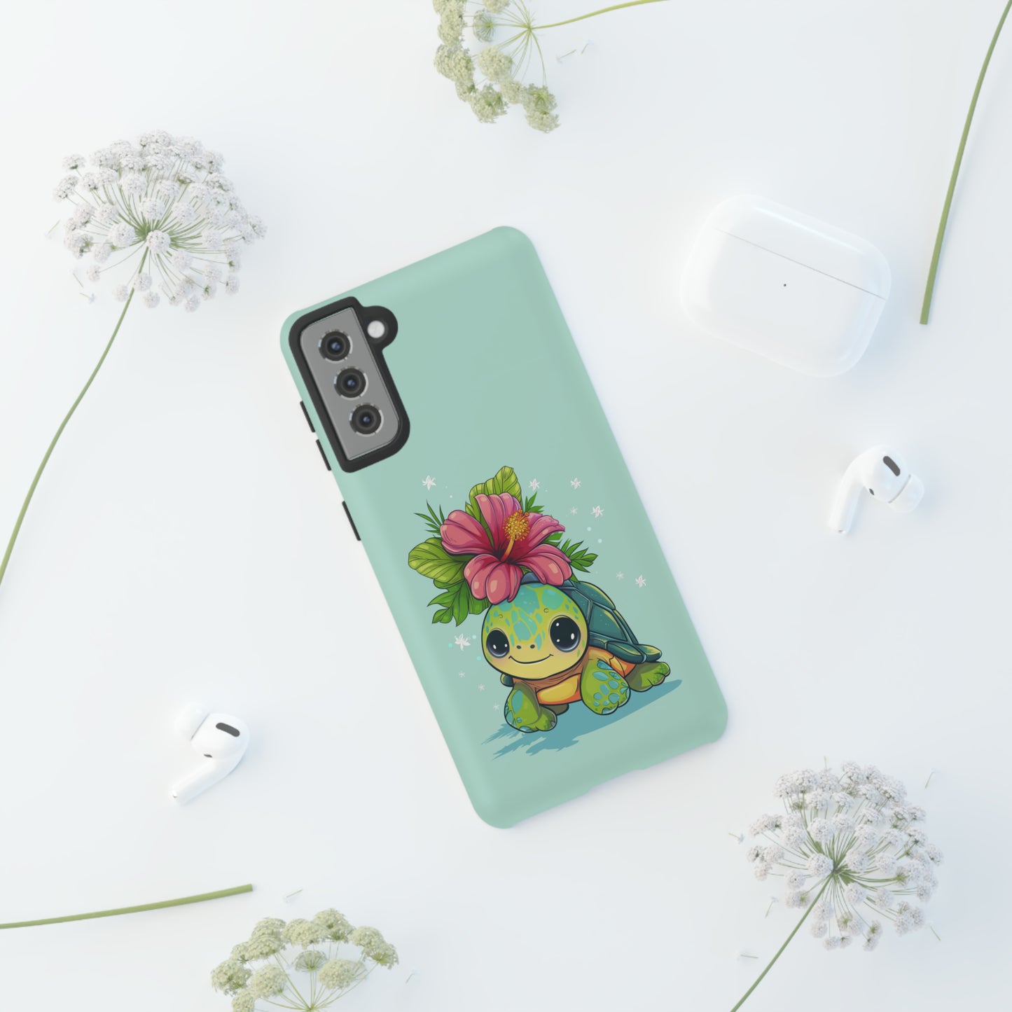 Cute Turtle Hawaiian Phone Case, Tropical, Hibiscus, Wireless Compatible, Protective Cell Phone Case for iPhone, Samsung, Pixel phones