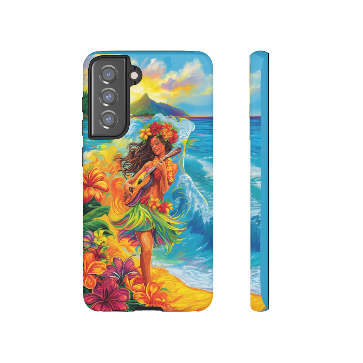 Ukulele Hula Girl Hawaiian Phone Case, Tropical, Hibiscus, Wireless Compatible, Protective Cell Phone Case for iPhone, Samsung, Pixel phones