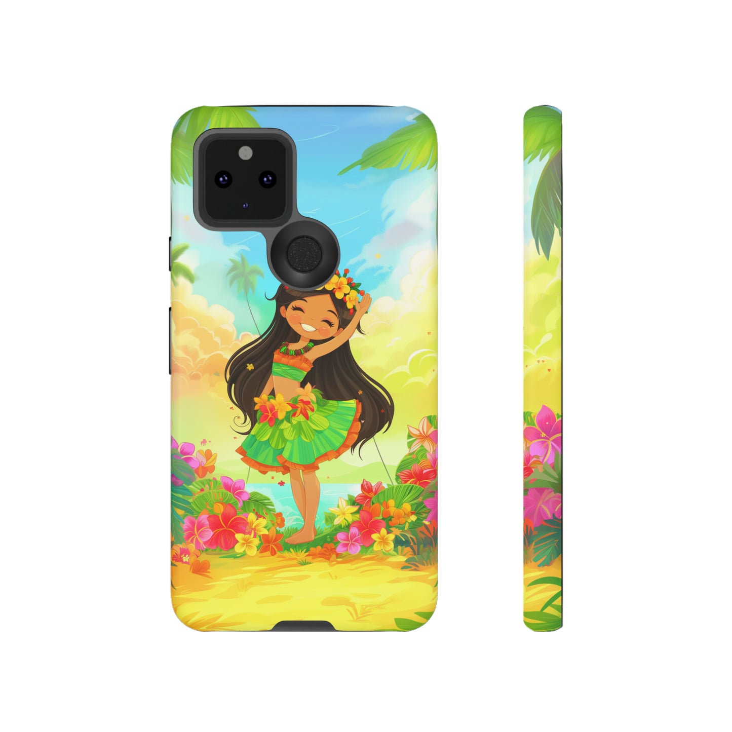 Cute Hula Girl Hawaiian Phone Case, Tropical, Hibiscus, Wireless Compatible, Protective Cell Phone Case for iPhone, Samsung, Pixel phones