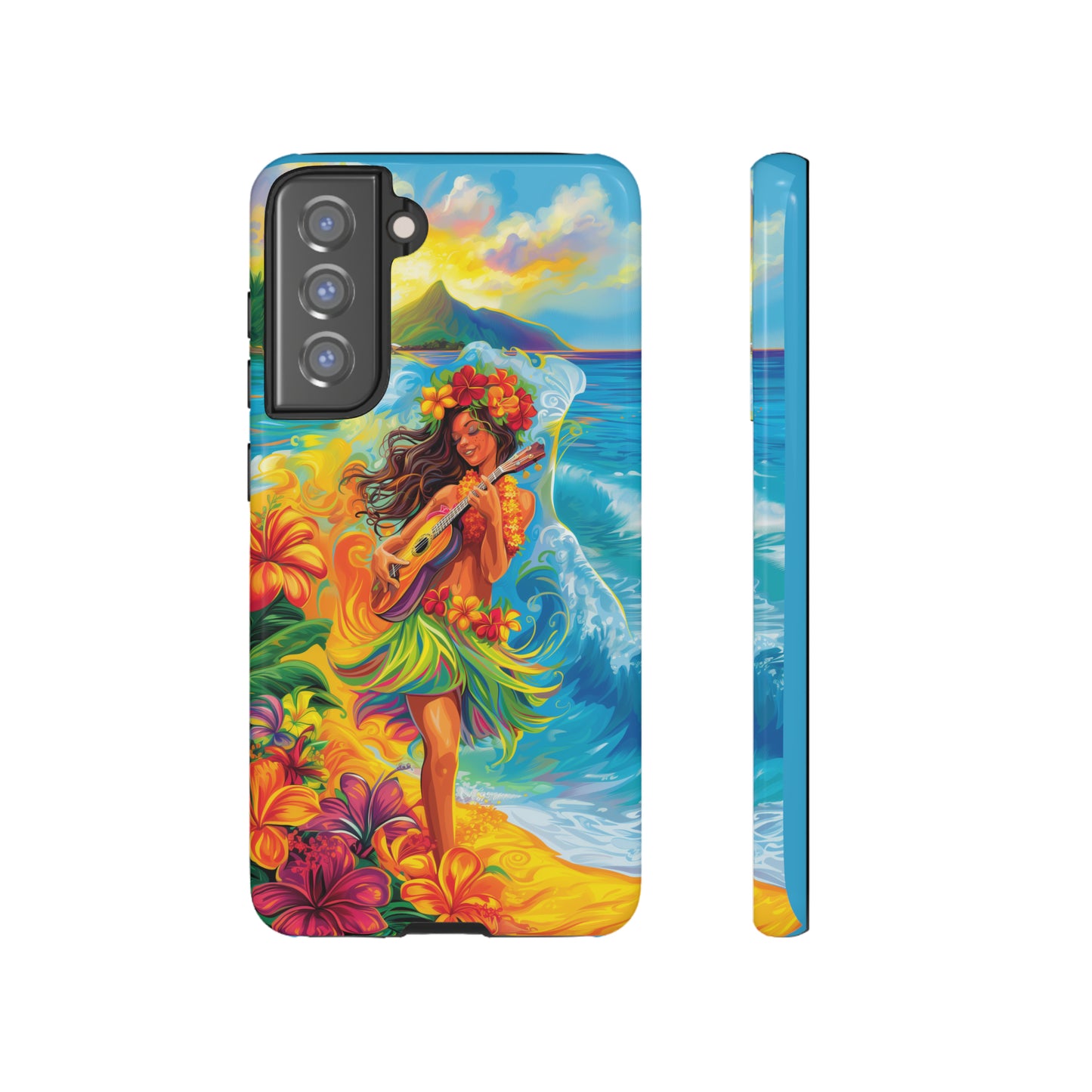 Ukulele Hula Girl Hawaiian Phone Case, Tropical, Hibiscus, Wireless Compatible, Protective Cell Phone Case for iPhone, Samsung, Pixel phones