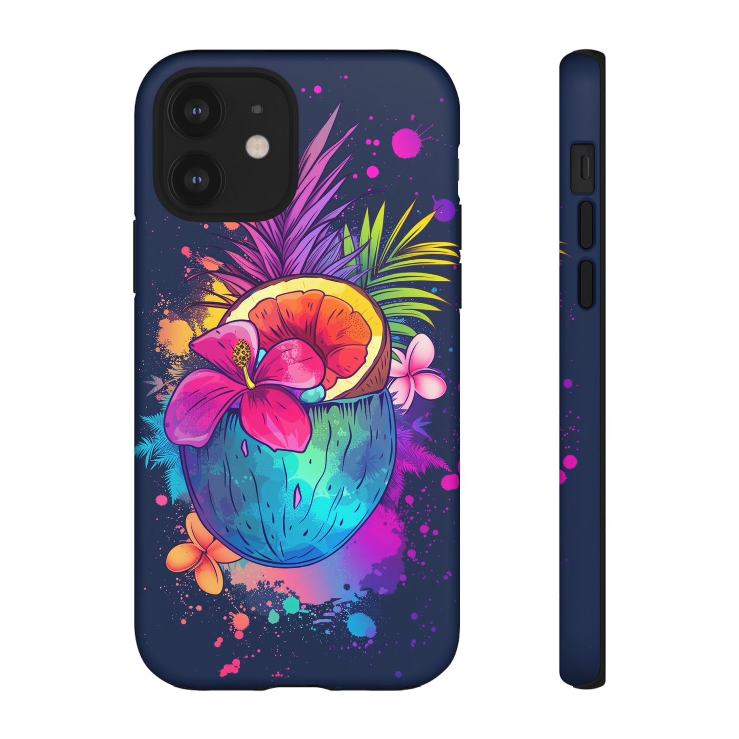 Coconut Dark Colorful Hawaiian Tropical Phone Case, Island Tropics, Wireless Compatible, Protective Cell Phone Case iPhone, Samsung, Pixel