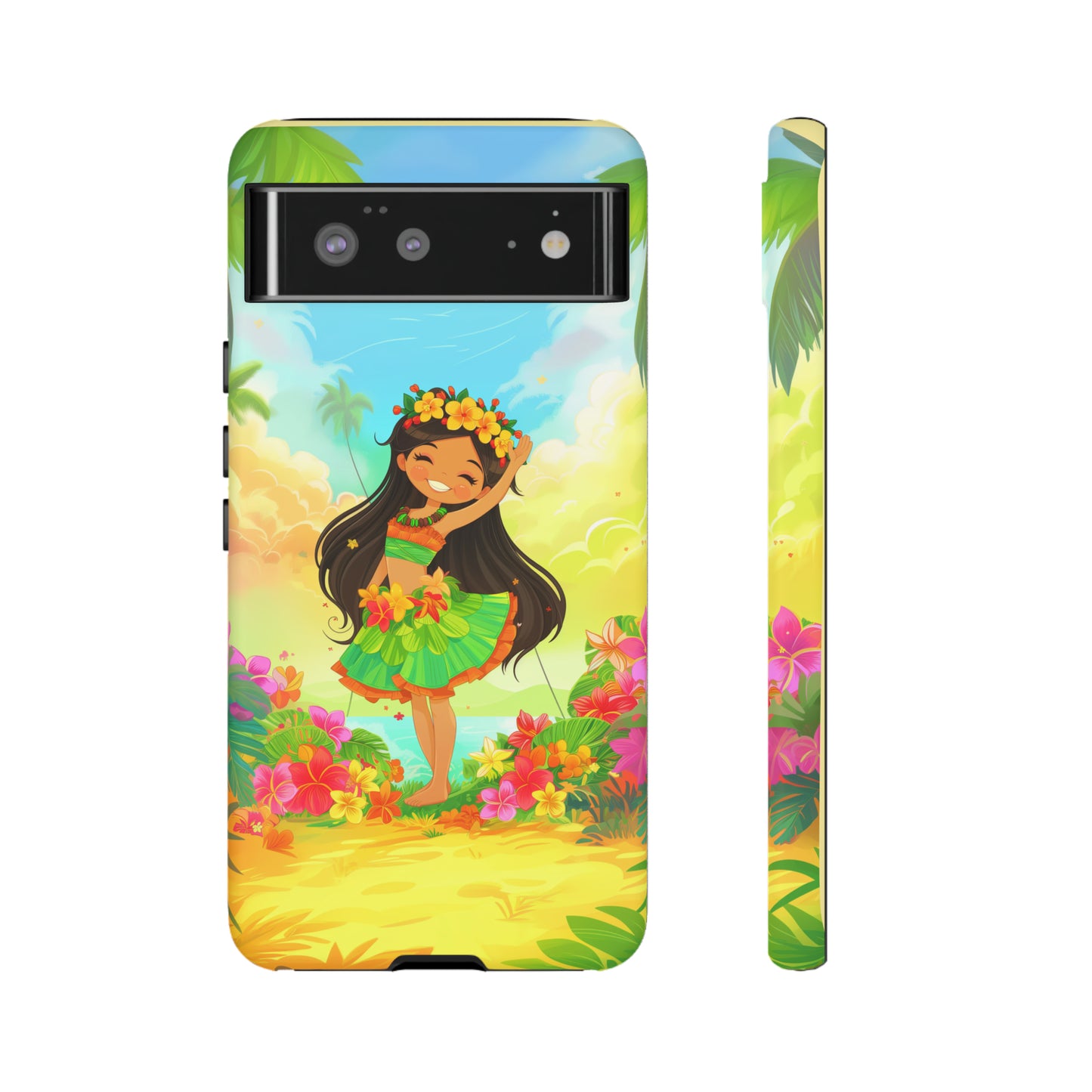 Cute Hula Girl Hawaiian Phone Case, Tropical, Hibiscus, Wireless Compatible, Protective Cell Phone Case for iPhone, Samsung, Pixel phones