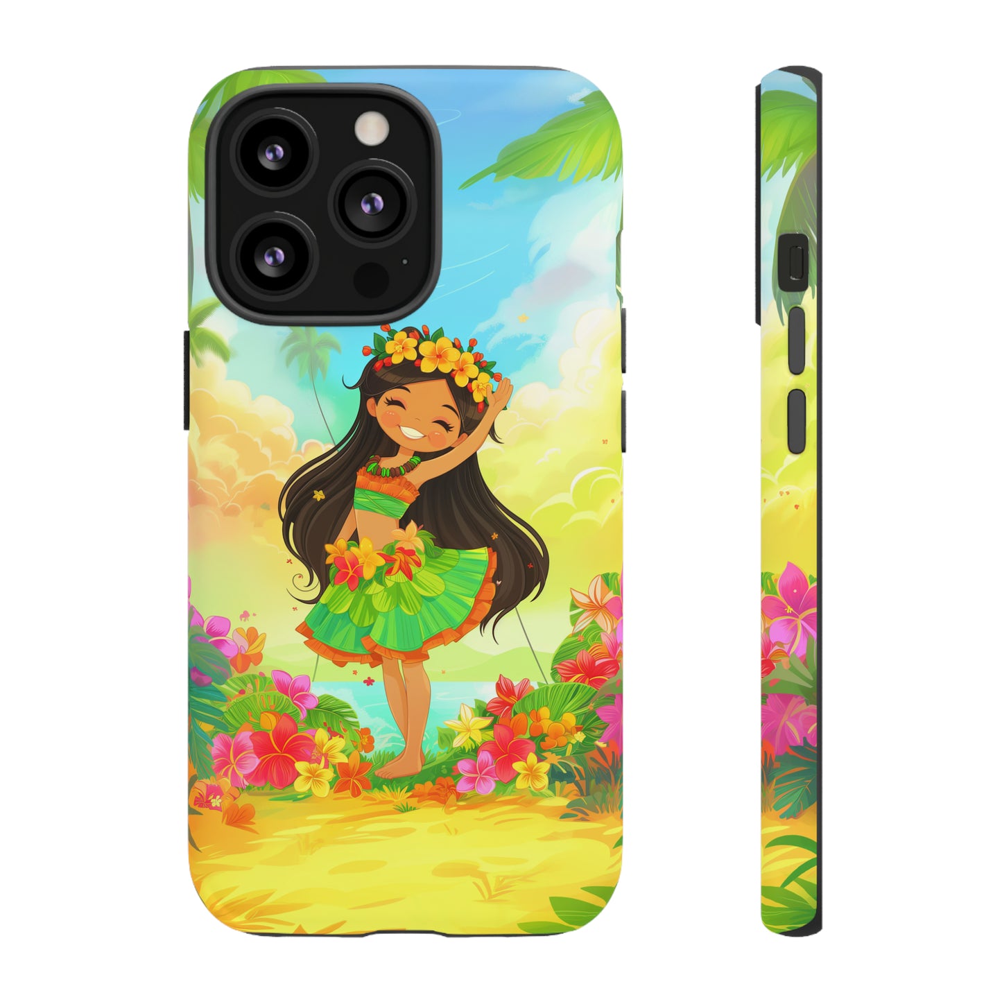 Cute Hula Girl Hawaiian Phone Case, Tropical, Hibiscus, Wireless Compatible, Protective Cell Phone Case for iPhone, Samsung, Pixel phones