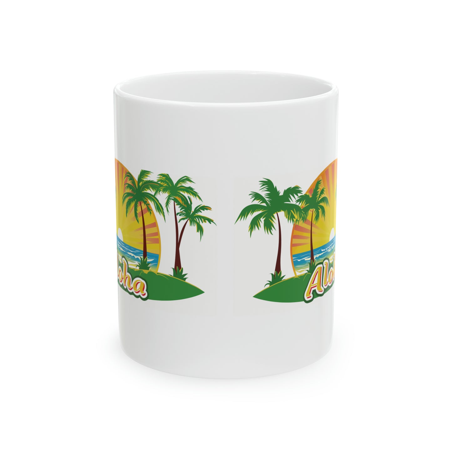 Aloha Yellow Green Sunset Hawaiian Ceramic Mug 11oz, Hawaii Mug, HI Mug, Aloha Mug, 808 Mug, Island Mug, Tropical Mug, Coffee Mug
