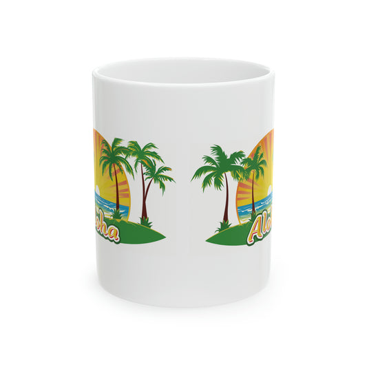 Aloha Yellow Green Sunset Hawaiian Ceramic Mug 11oz, Hawaii Mug, HI Mug, Aloha Mug, 808 Mug, Island Mug, Tropical Mug, Coffee Mug