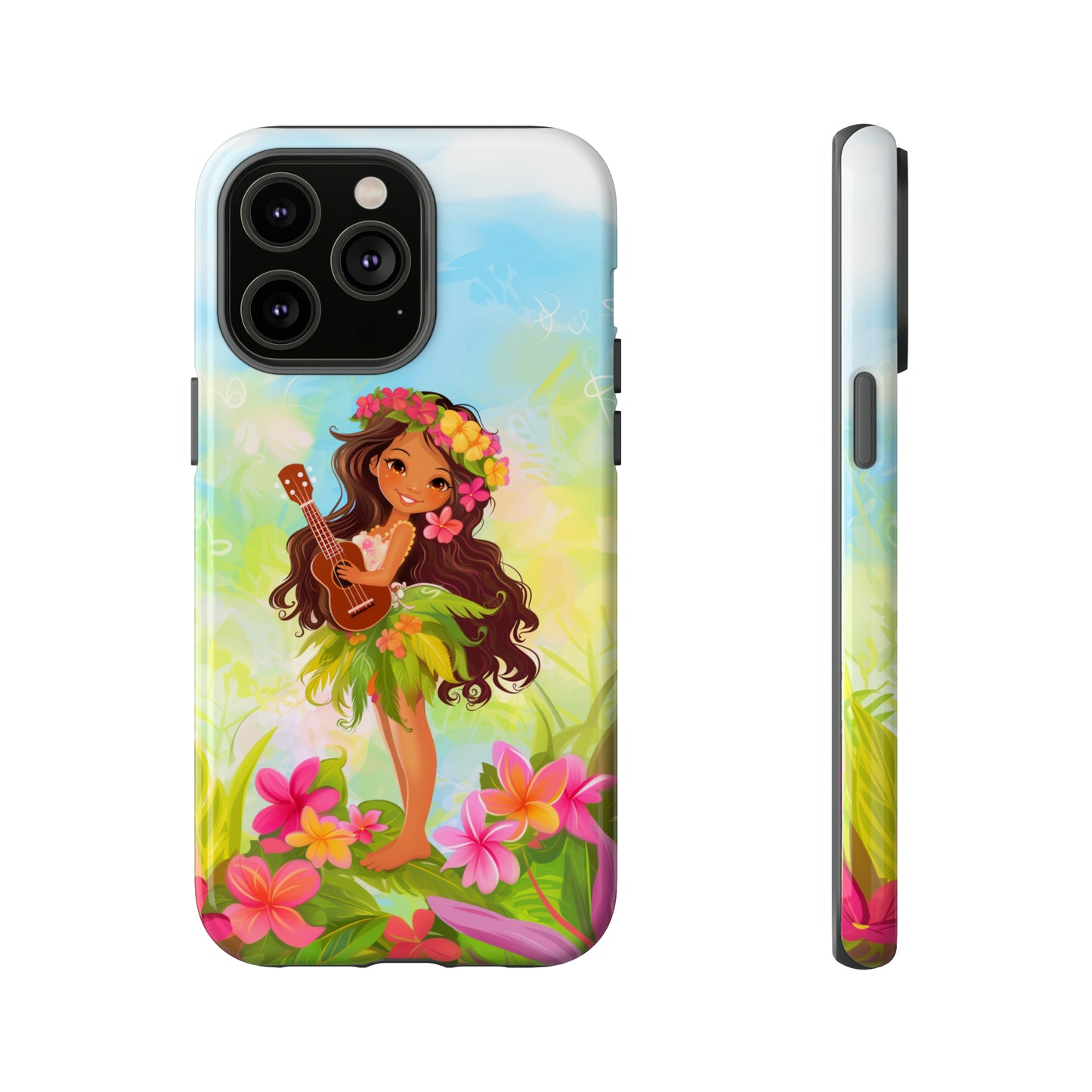 Cute Hula Girl Hawaiian Phone Case, Tropical, Hibiscus, Wireless Compatible, Protective Cell Phone Case for iPhone, Samsung, Pixel phones
