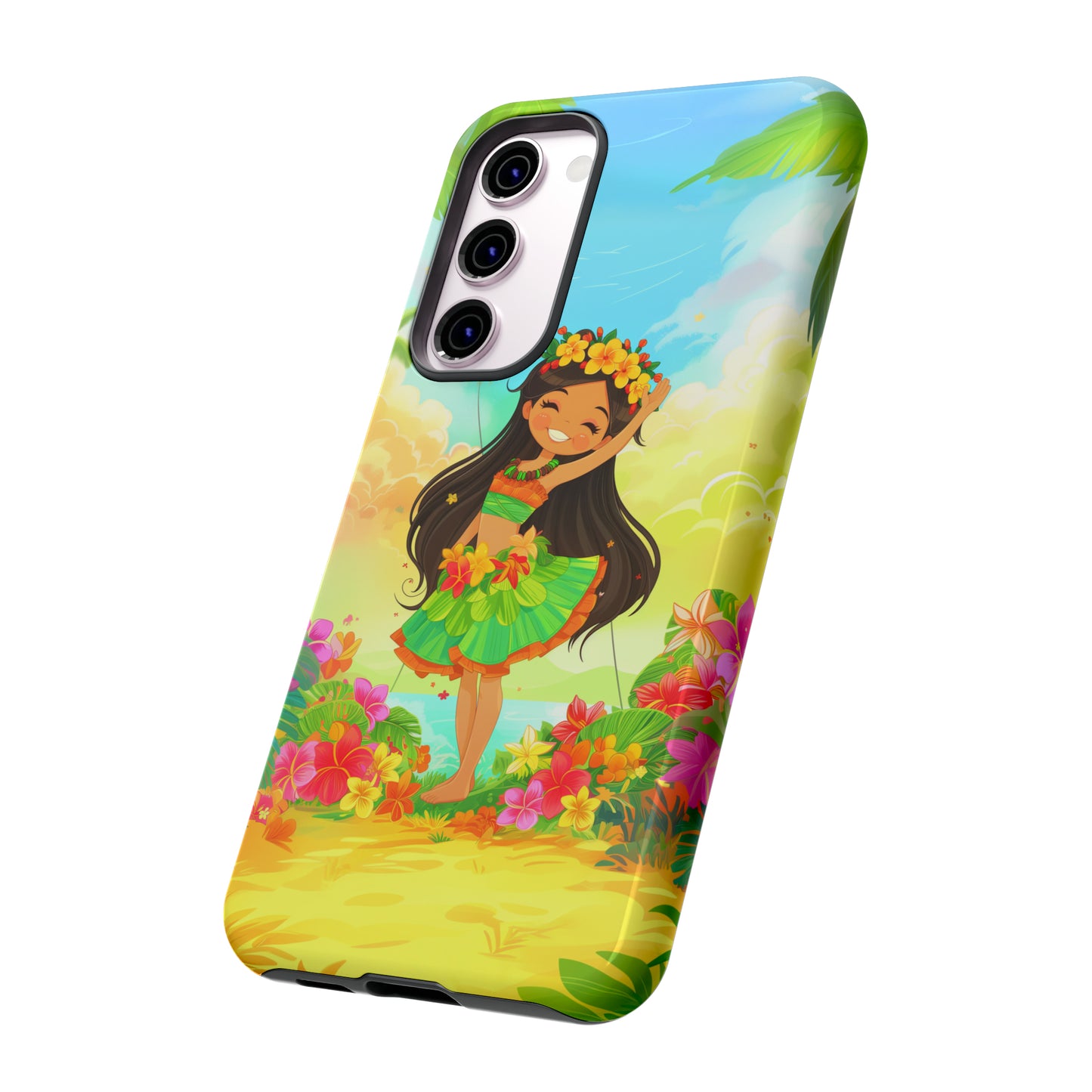 Cute Hula Girl Hawaiian Phone Case, Tropical, Hibiscus, Wireless Compatible, Protective Cell Phone Case for iPhone, Samsung, Pixel phones