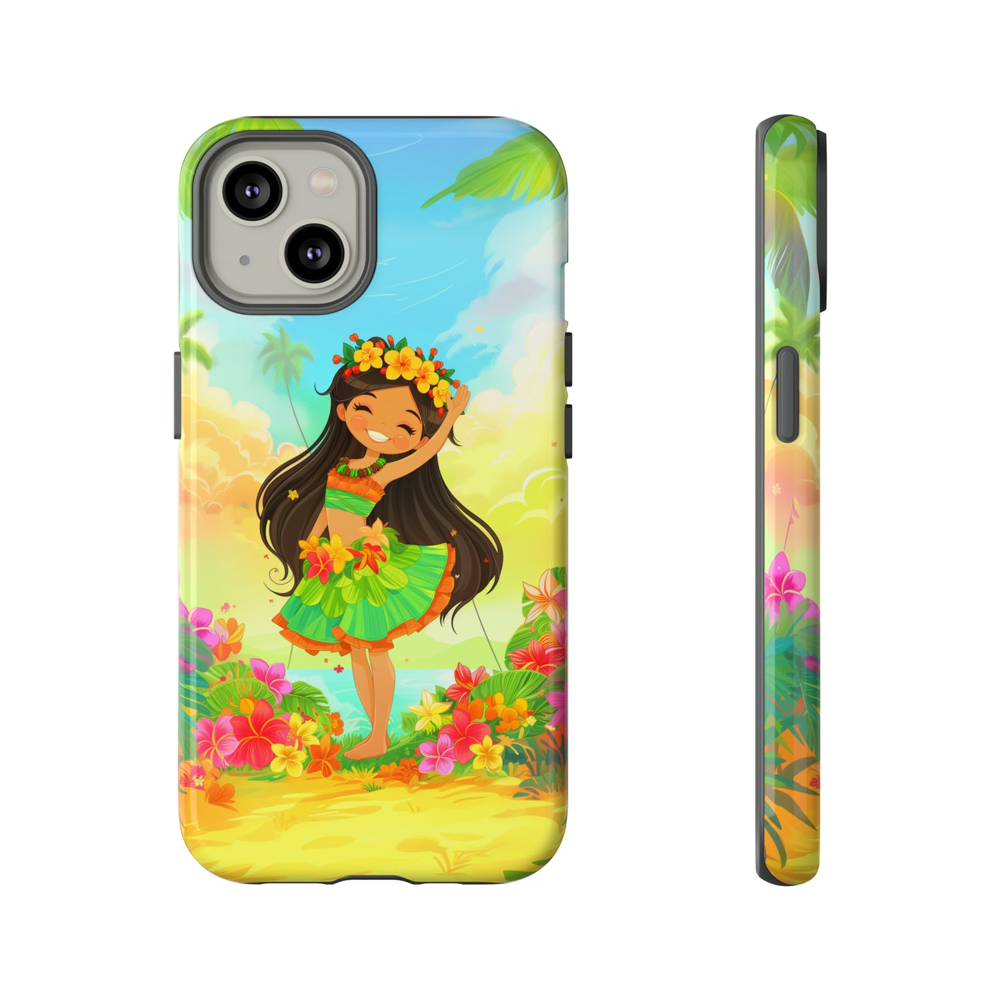 Cute Hula Girl Hawaiian Phone Case, Tropical, Hibiscus, Wireless Compatible, Protective Cell Phone Case for iPhone, Samsung, Pixel phones