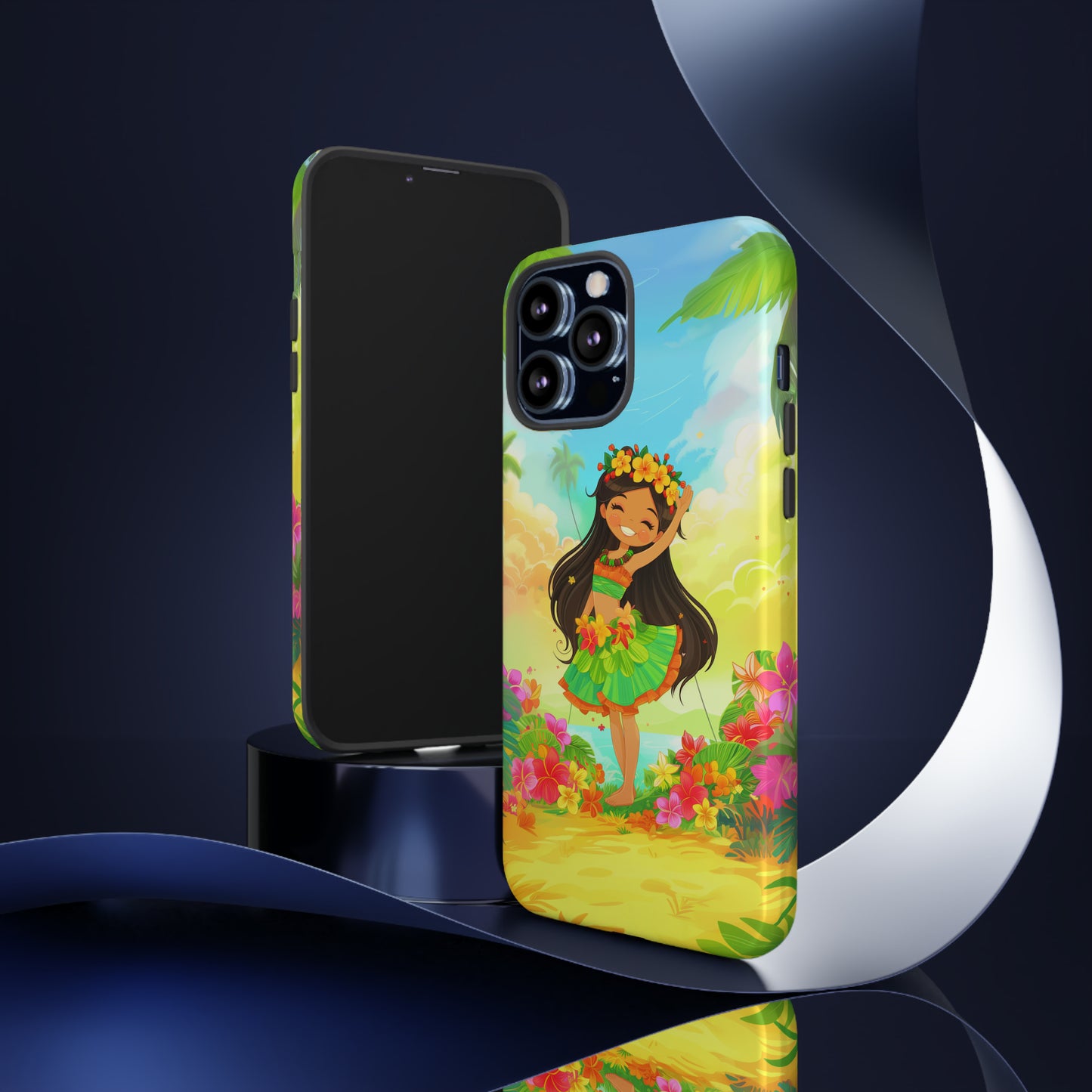 Cute Hula Girl Hawaiian Phone Case, Tropical, Hibiscus, Wireless Compatible, Protective Cell Phone Case for iPhone, Samsung, Pixel phones