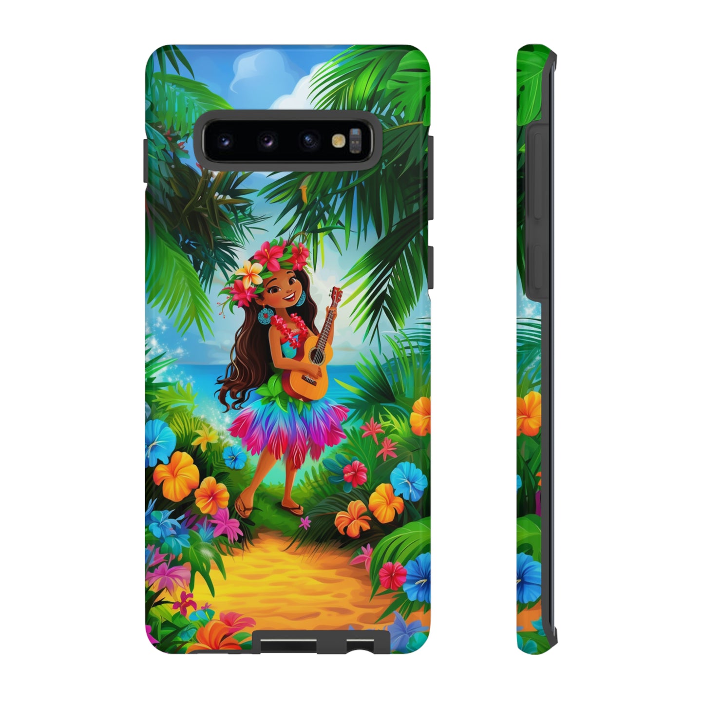 Hula Girl Ukulele Hawaiian Phone Case, Tropical, Hibiscus, Wireless Compatible, Protective Cell Phone Case for iPhone, Samsung, Pixel phones