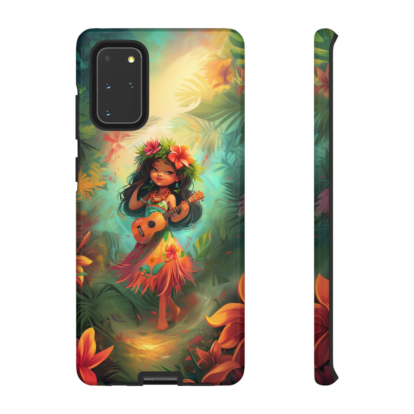 Cute Hula Girl Ukulele Hawaiian Phone Case, Tropical, Hibiscus, Wireless Compatible, Protective Cell Phone Case for iPhone, Samsung, Pixel