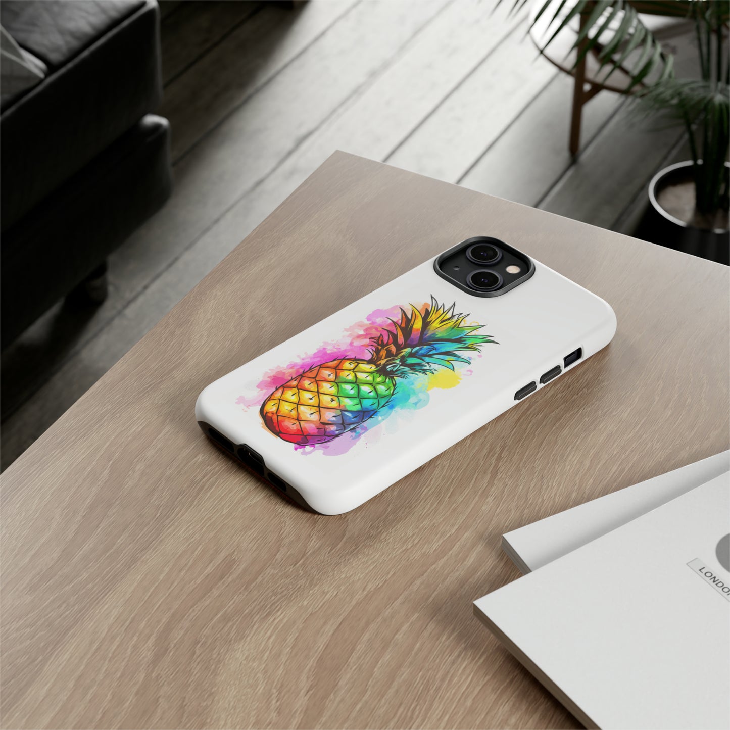 Color Splash Pineapple Hawaiian Phone Case, Tropical, Hibiscus, Wireless Compatible, Protective Cell Phone Case for iPhone, Samsung, Pixel