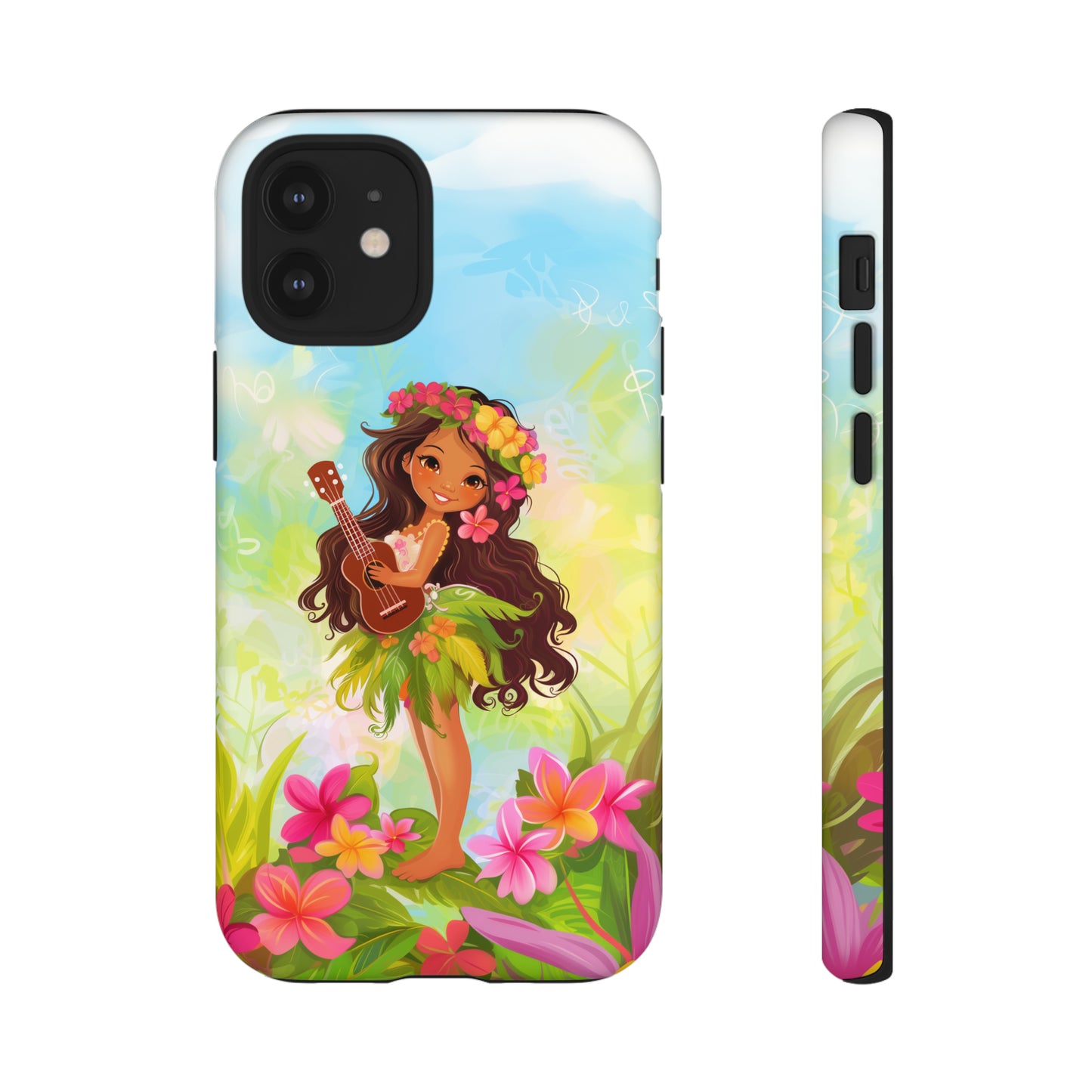 Cute Hula Girl Hawaiian Phone Case, Tropical, Hibiscus, Wireless Compatible, Protective Cell Phone Case for iPhone, Samsung, Pixel phones