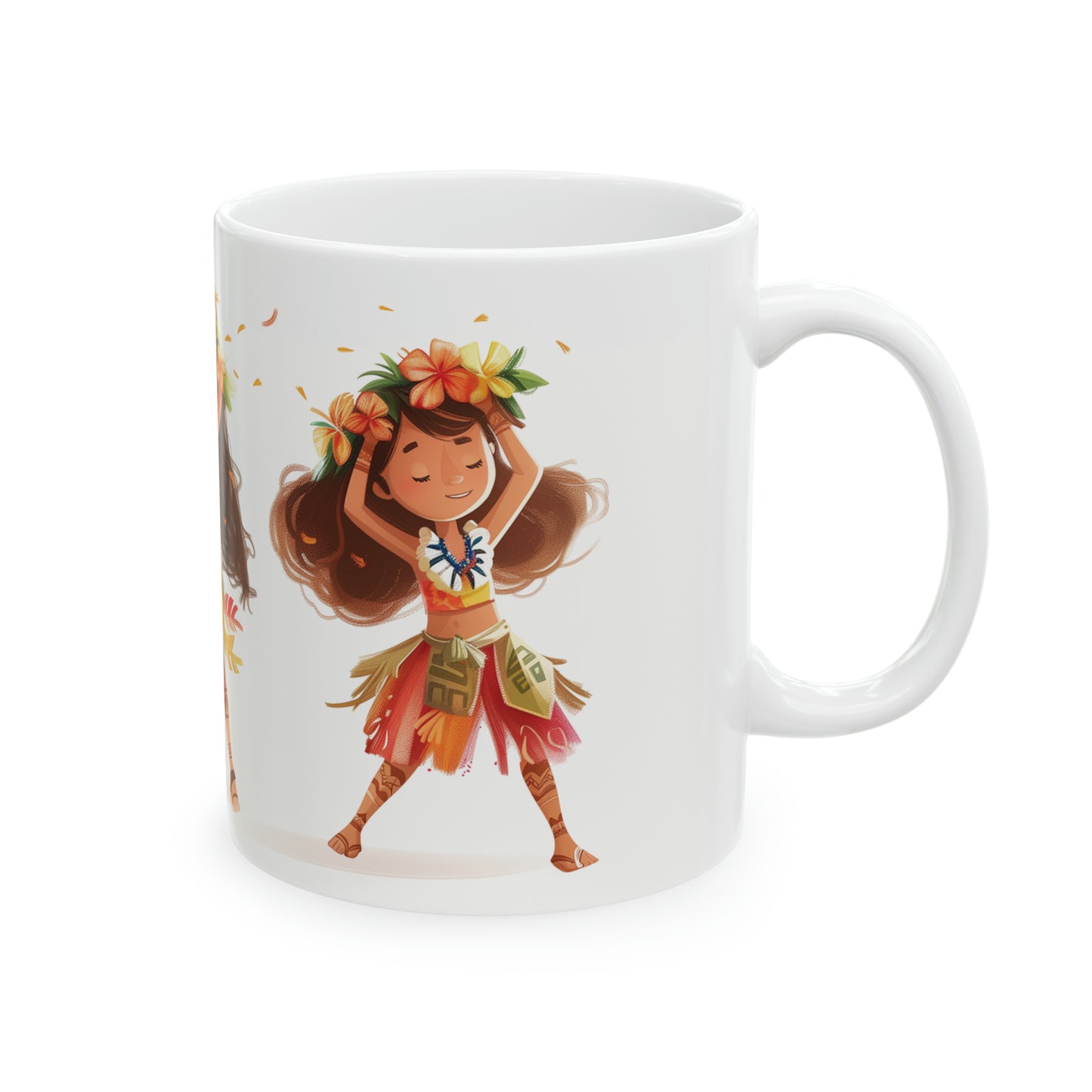 Cute Hula Girls Cartoon Hawaiian Ceramic Mug 11oz, Hawaii Mug, HI Mug, Aloha Mug, 808 Mug, Island Mug, Tropical Mug, Coffee Mug