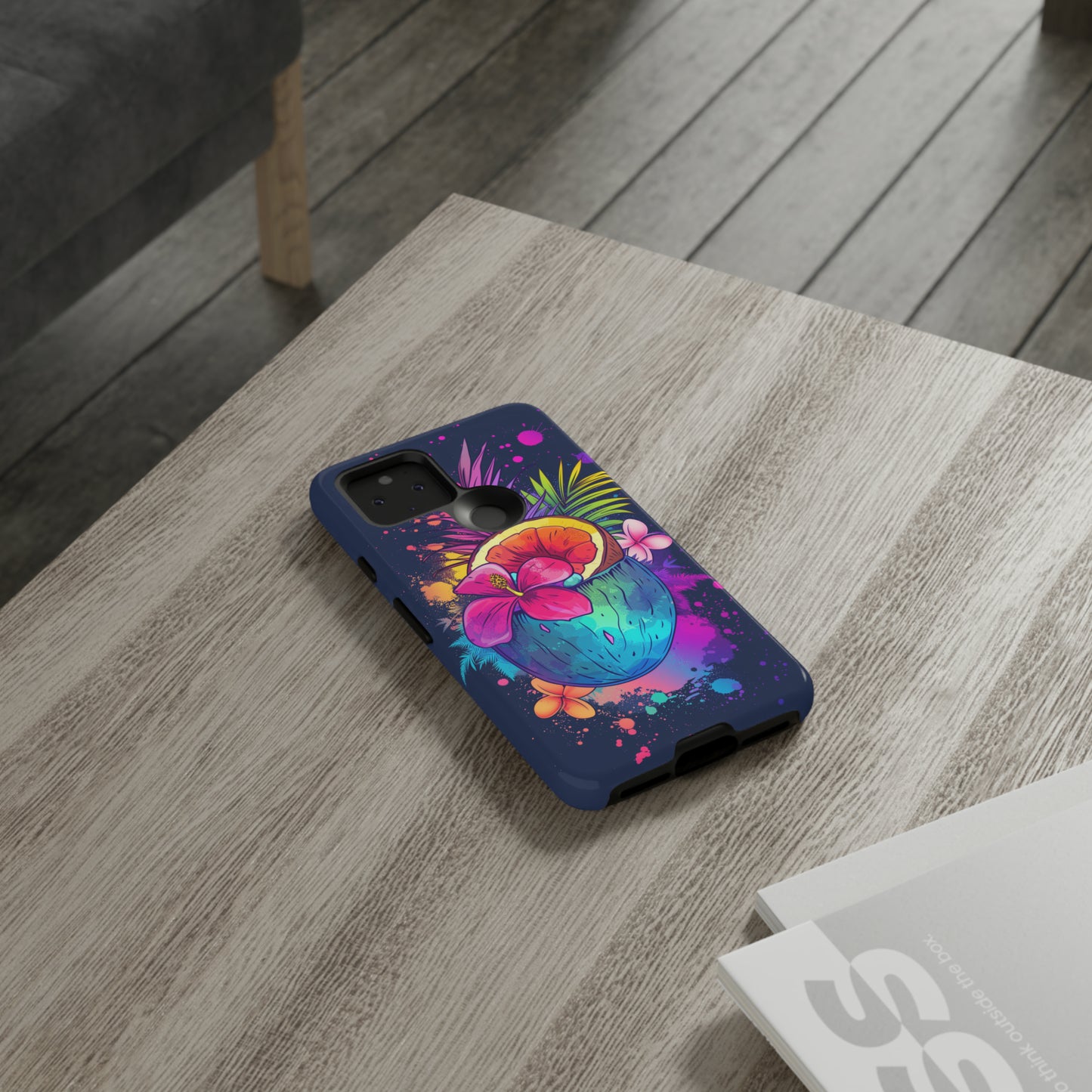Coconut Dark Colorful Hawaiian Tropical Phone Case, Island Tropics, Wireless Compatible, Protective Cell Phone Case iPhone, Samsung, Pixel