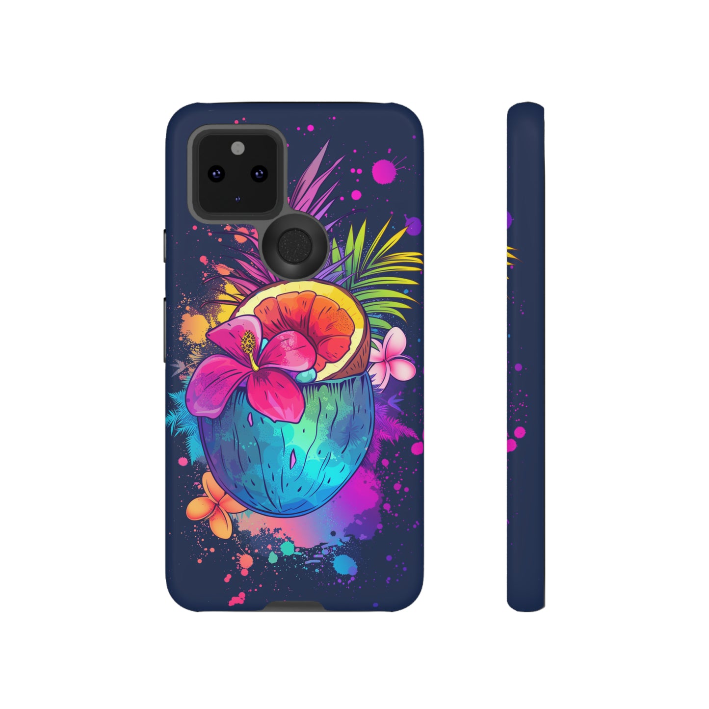 Coconut Dark Colorful Hawaiian Tropical Phone Case, Island Tropics, Wireless Compatible, Protective Cell Phone Case iPhone, Samsung, Pixel