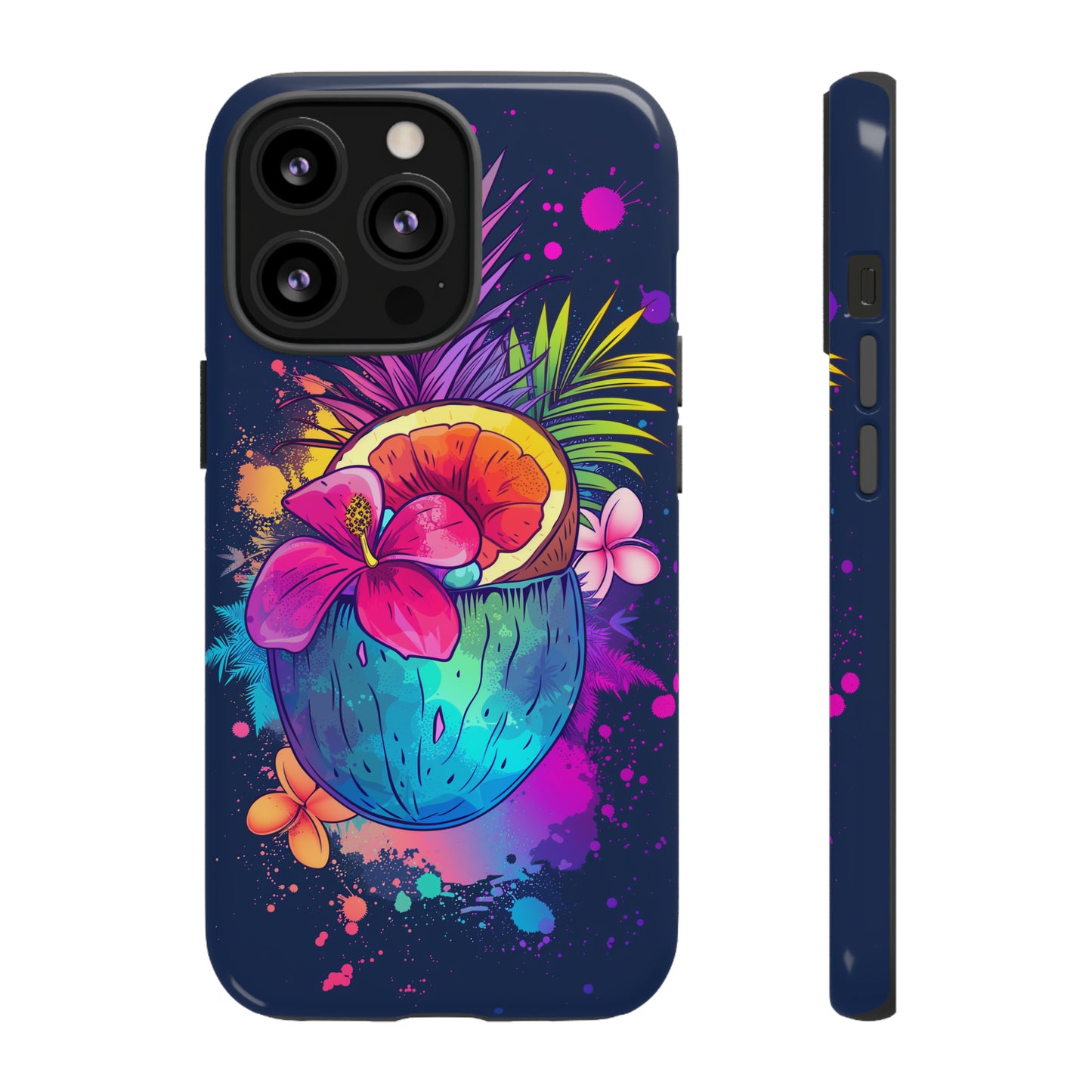 Coconut Dark Colorful Hawaiian Tropical Phone Case, Island Tropics, Wireless Compatible, Protective Cell Phone Case iPhone, Samsung, Pixel