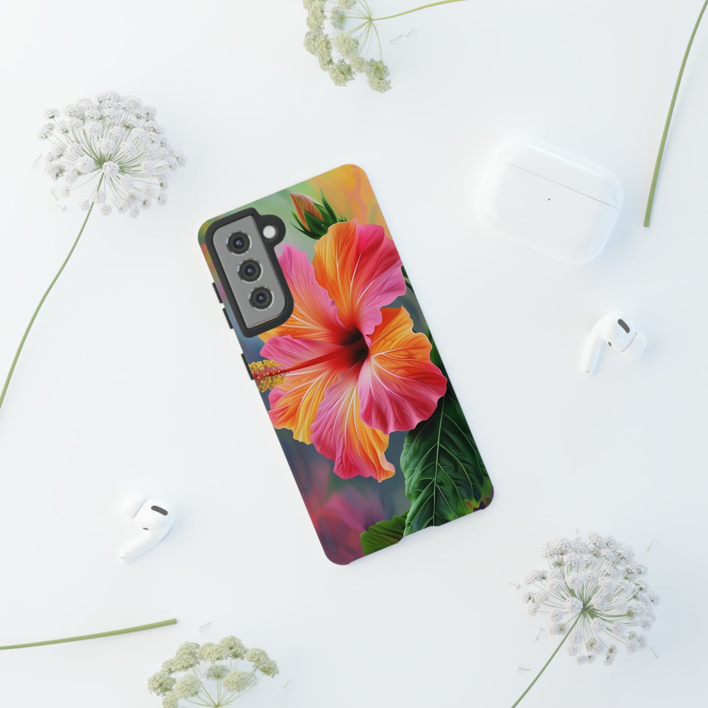 Hibiscus Flower Hawaiian Phone Case, Tropical, Wireless Compatible, Protective Cell Phone Case for iPhone, Samsung, Pixel phones