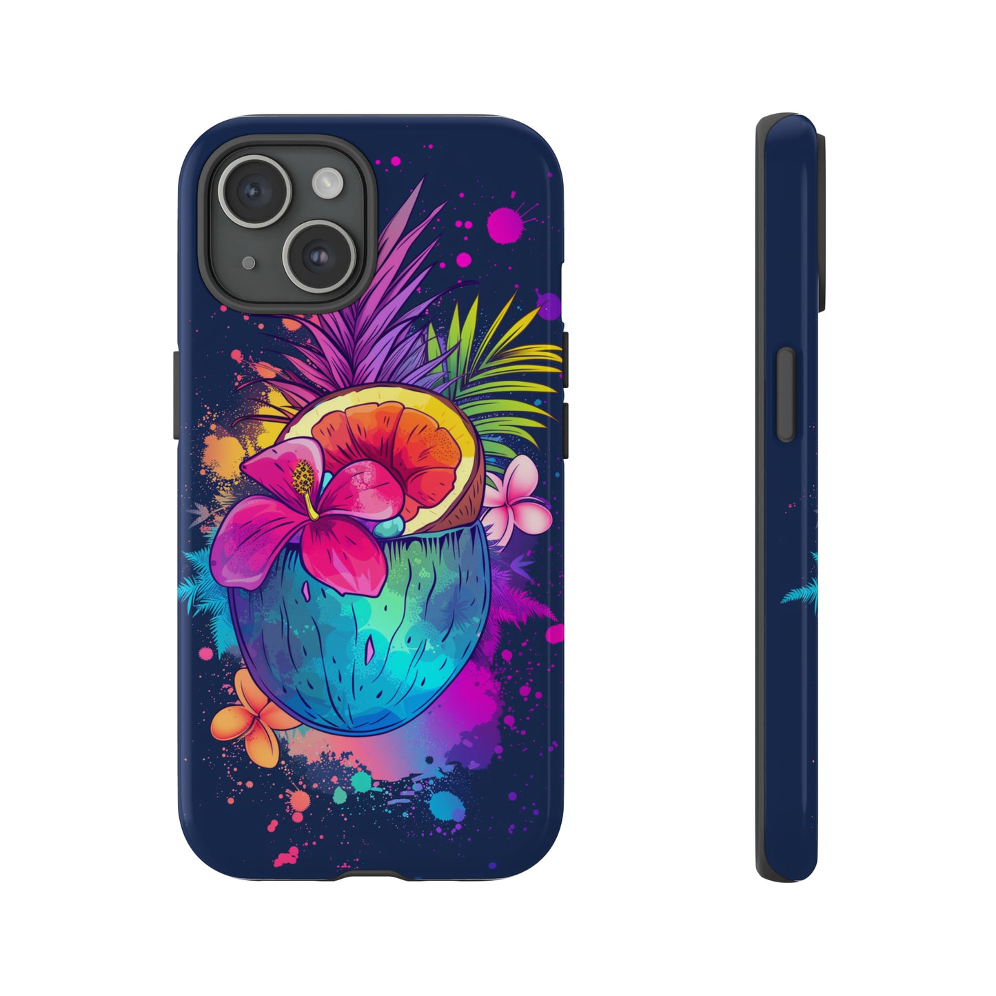 Coconut Dark Colorful Hawaiian Tropical Phone Case, Island Tropics, Wireless Compatible, Protective Cell Phone Case iPhone, Samsung, Pixel
