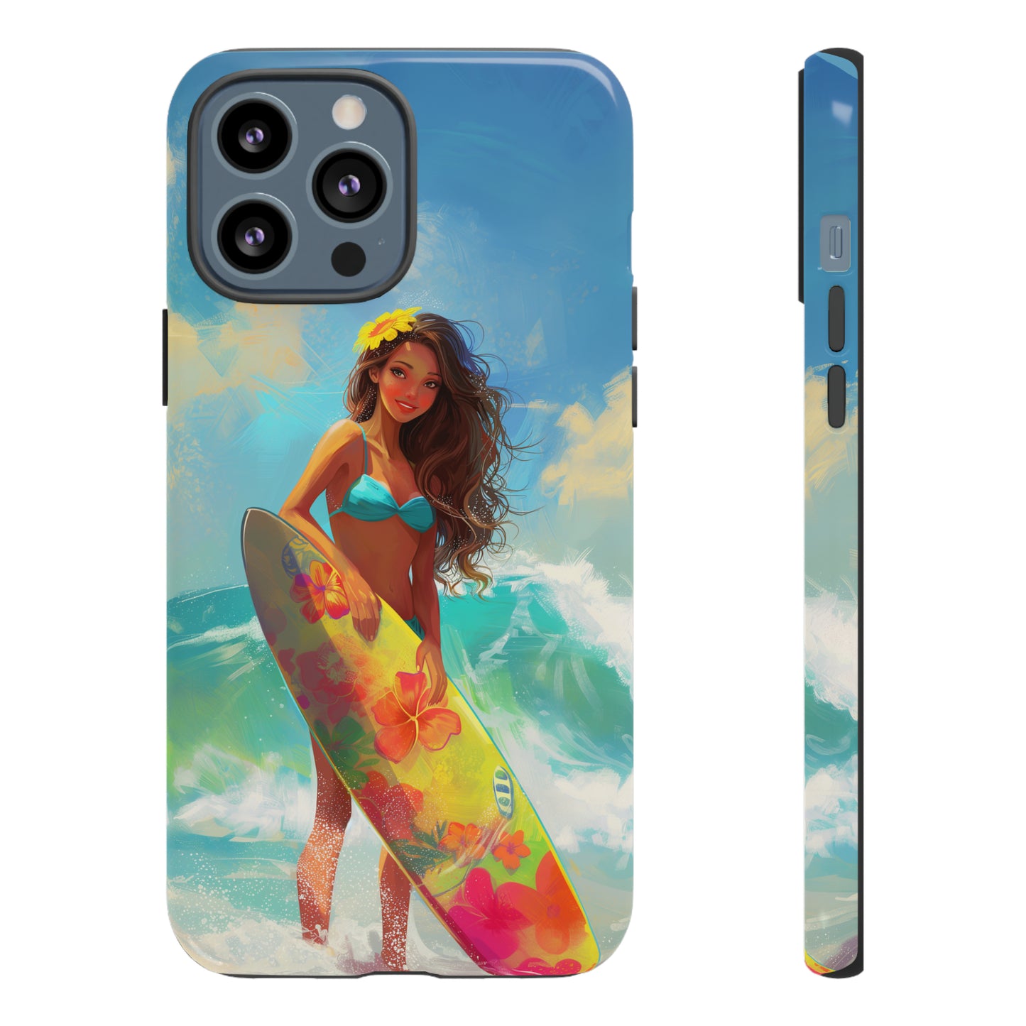 Surfer Girl Hawaiian Phone Case, Tropical, Hibiscus, Wireless Compatible, Protective Cell Phone Case for iPhone, Samsung, Pixel phones