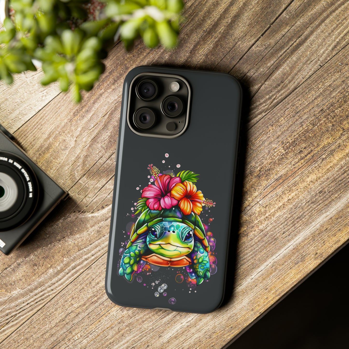 Color Splash Turtle Hawaiian Phone Case, Tropical, Hibiscus, Wireless Compatible, Protective Cell Phone Case for iPhone, Samsung, Pixel