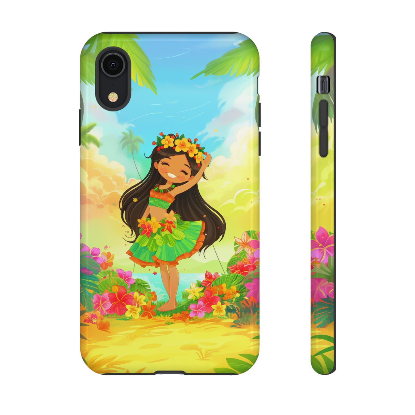 Cute Hula Girl Hawaiian Phone Case, Tropical, Hibiscus, Wireless Compatible, Protective Cell Phone Case for iPhone, Samsung, Pixel phones