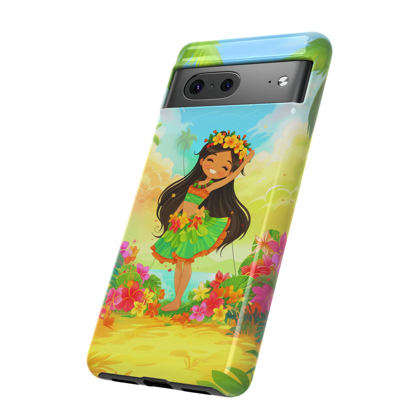 Cute Hula Girl Hawaiian Phone Case, Tropical, Hibiscus, Wireless Compatible, Protective Cell Phone Case for iPhone, Samsung, Pixel phones