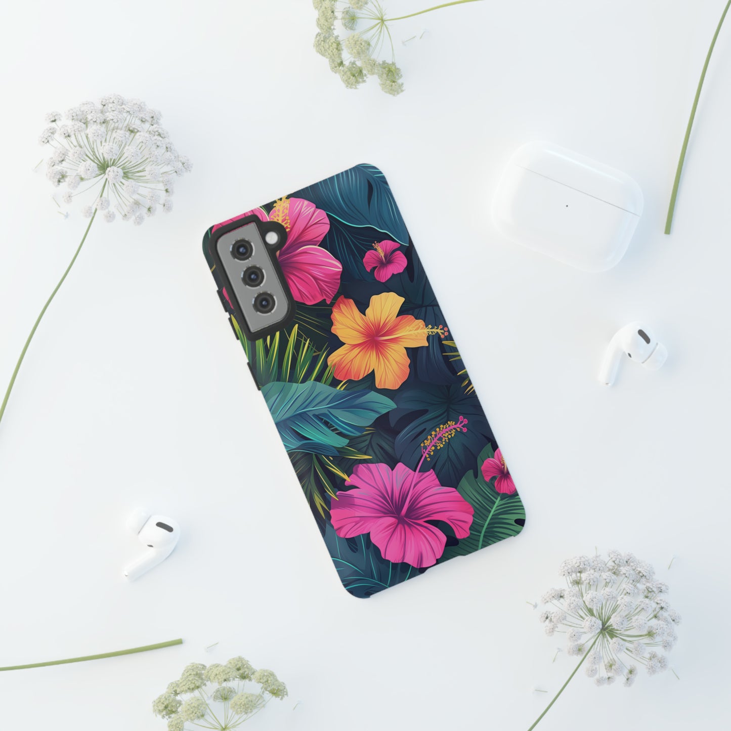Hibiscus Dark Hawaiian Tropical Phone Case, 808, Island Tropics, Wireless Compatible, Protective Cell Phone Case iPhone, Samsung, Pixel