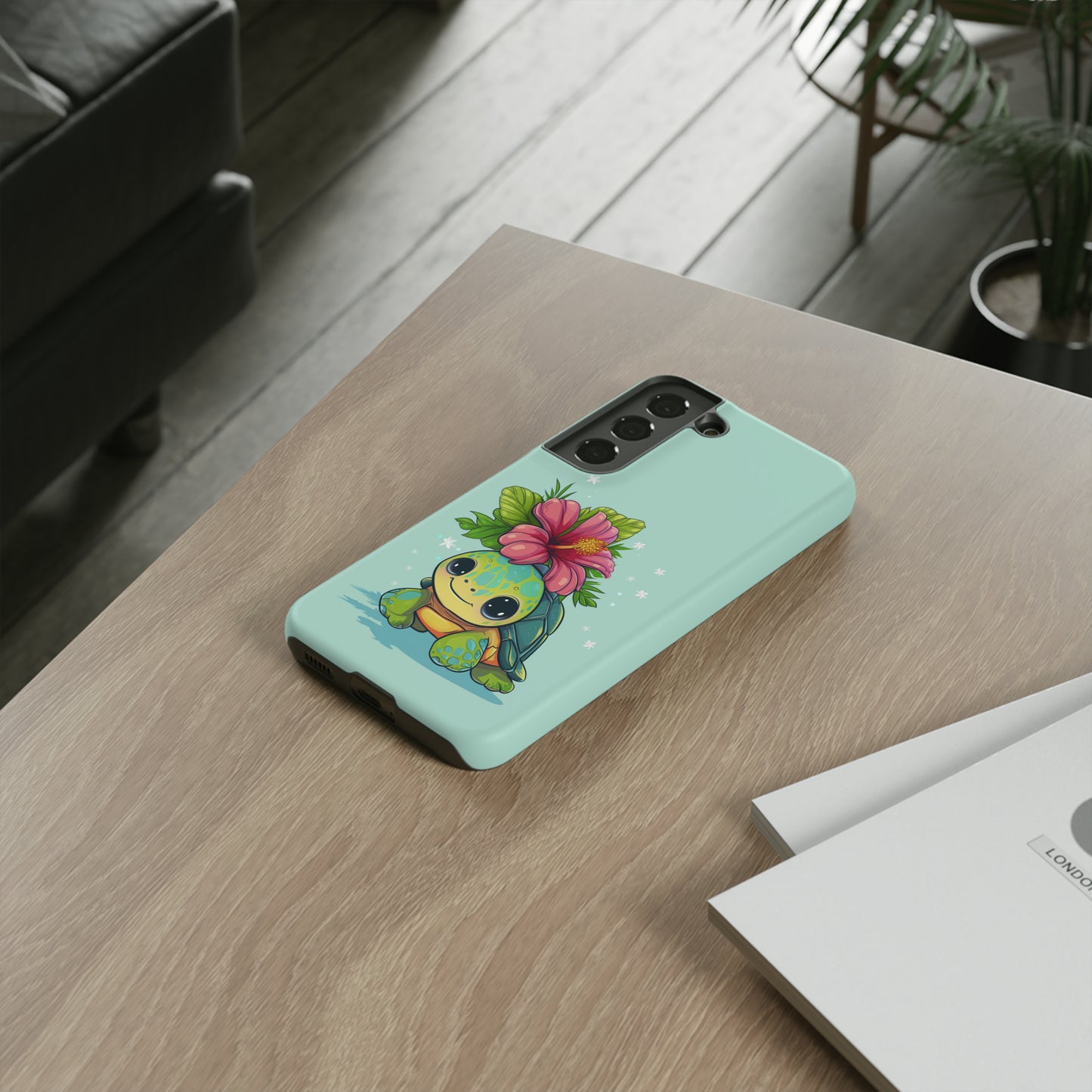 Cute Turtle Hawaiian Phone Case, Tropical, Hibiscus, Wireless Compatible, Protective Cell Phone Case for iPhone, Samsung, Pixel phones