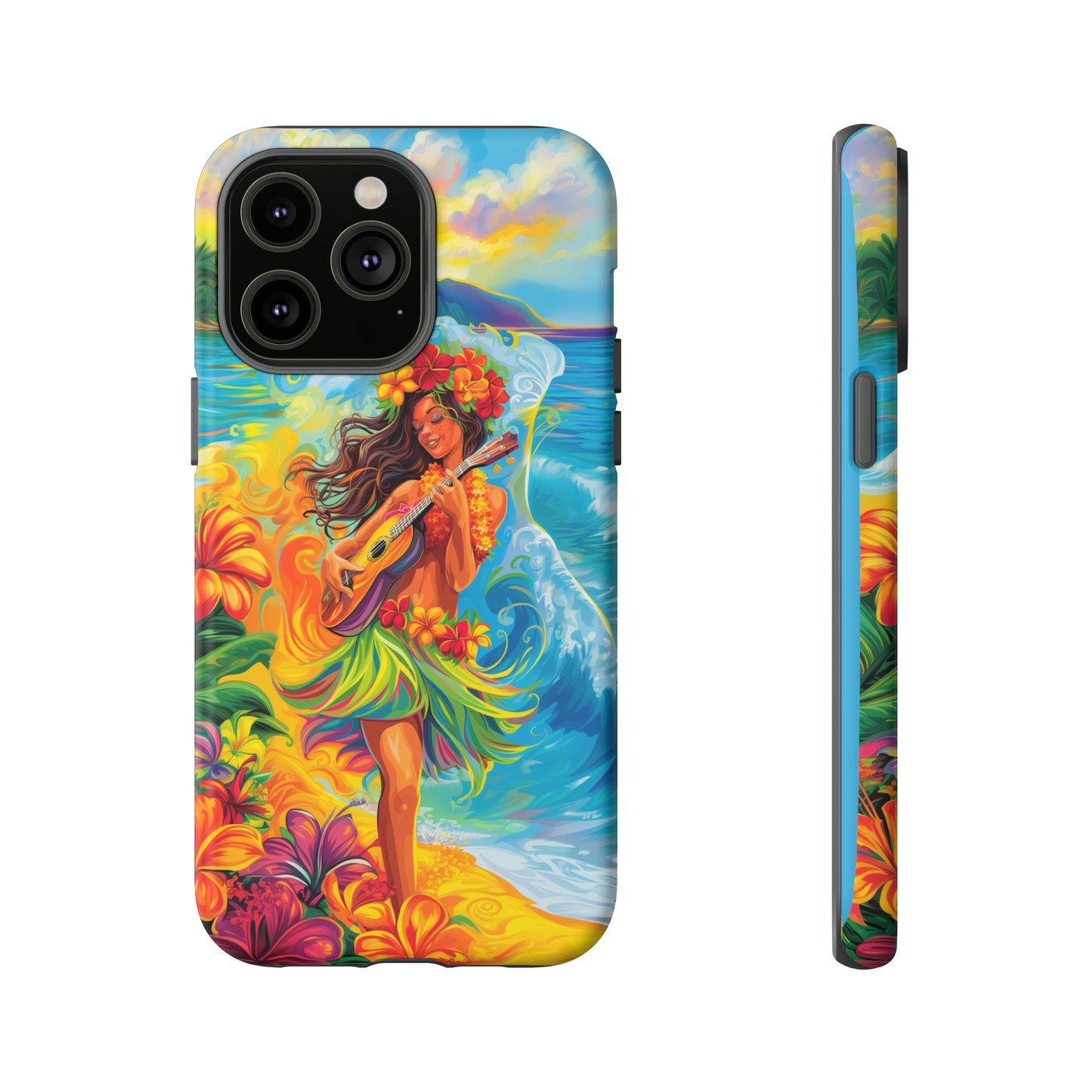 Ukulele Hula Girl Hawaiian Phone Case, Tropical, Hibiscus, Wireless Compatible, Protective Cell Phone Case for iPhone, Samsung, Pixel phones