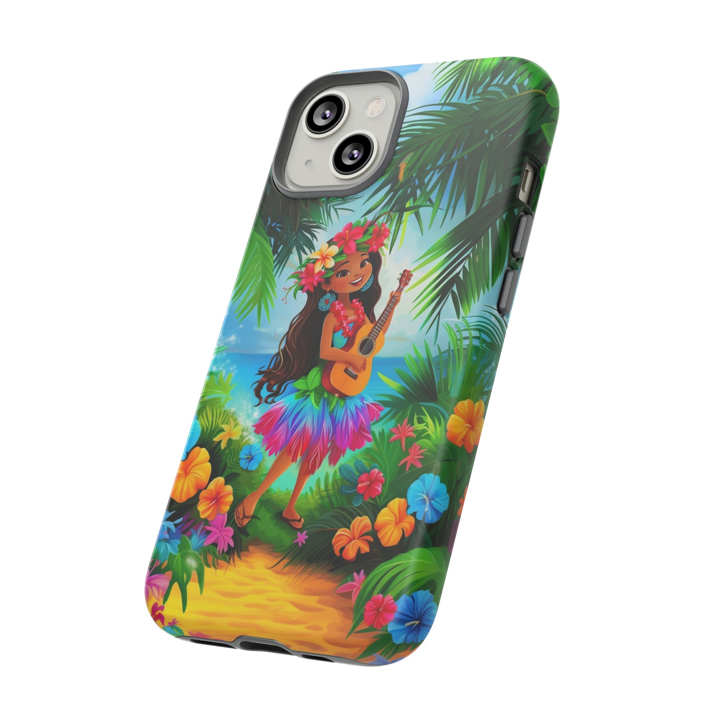 Hula Girl Ukulele Hawaiian Phone Case, Tropical, Hibiscus, Wireless Compatible, Protective Cell Phone Case for iPhone, Samsung, Pixel phones
